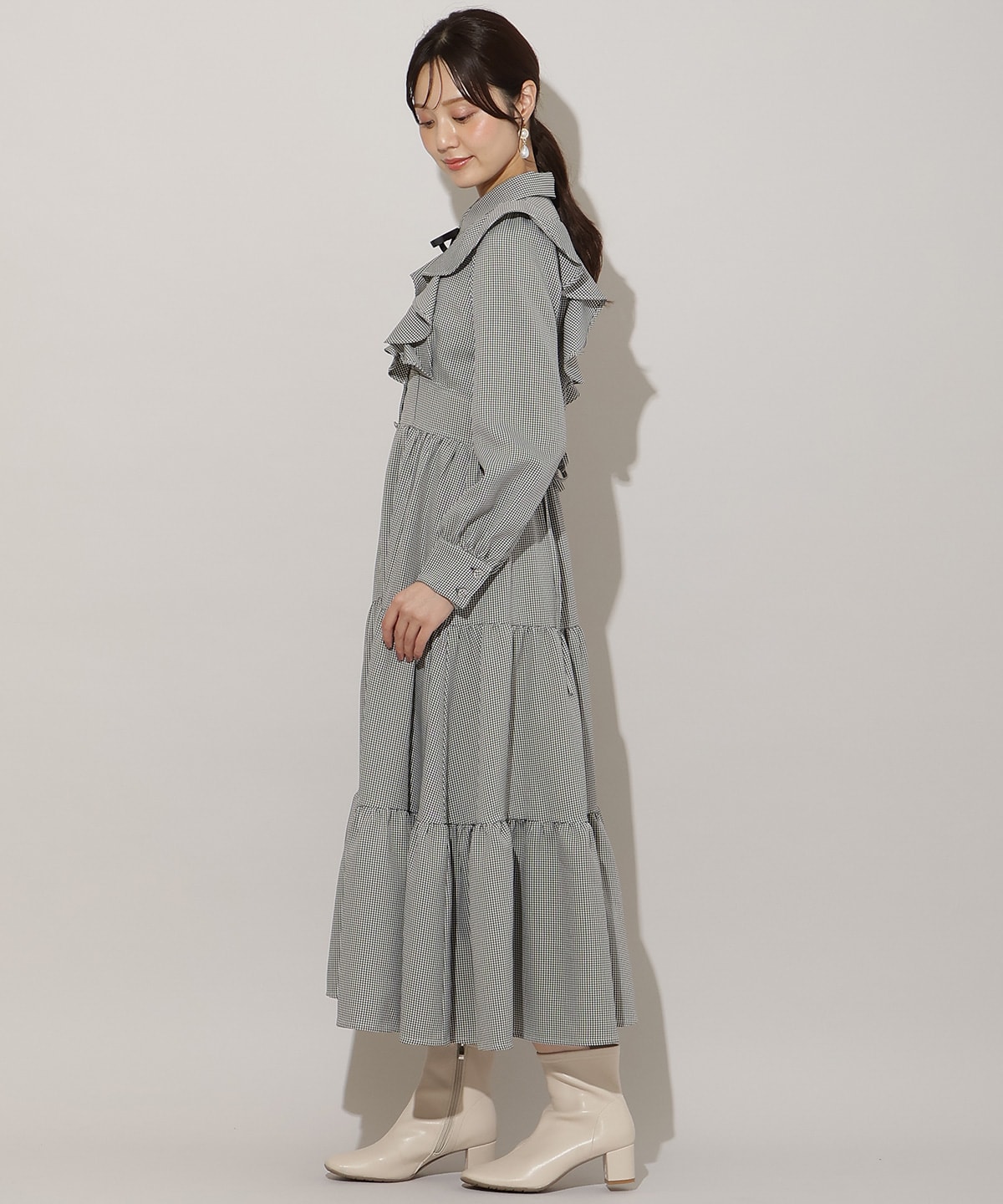 リボンタイティアードシャツワンピース