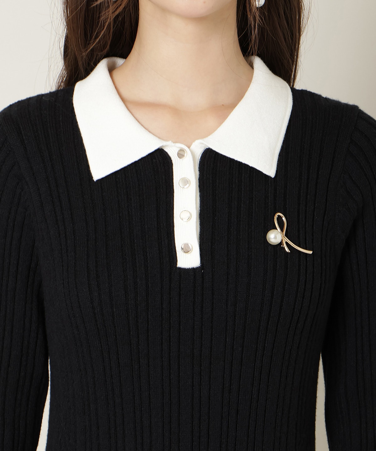 ポロカラーフレアニットワンピース