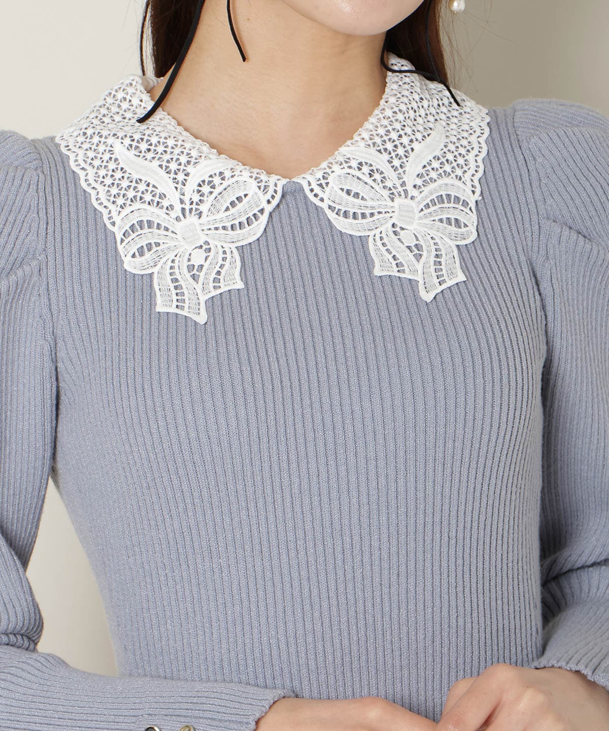 【12/5(fri)10時発売】リボンレースカラーニットワンピース