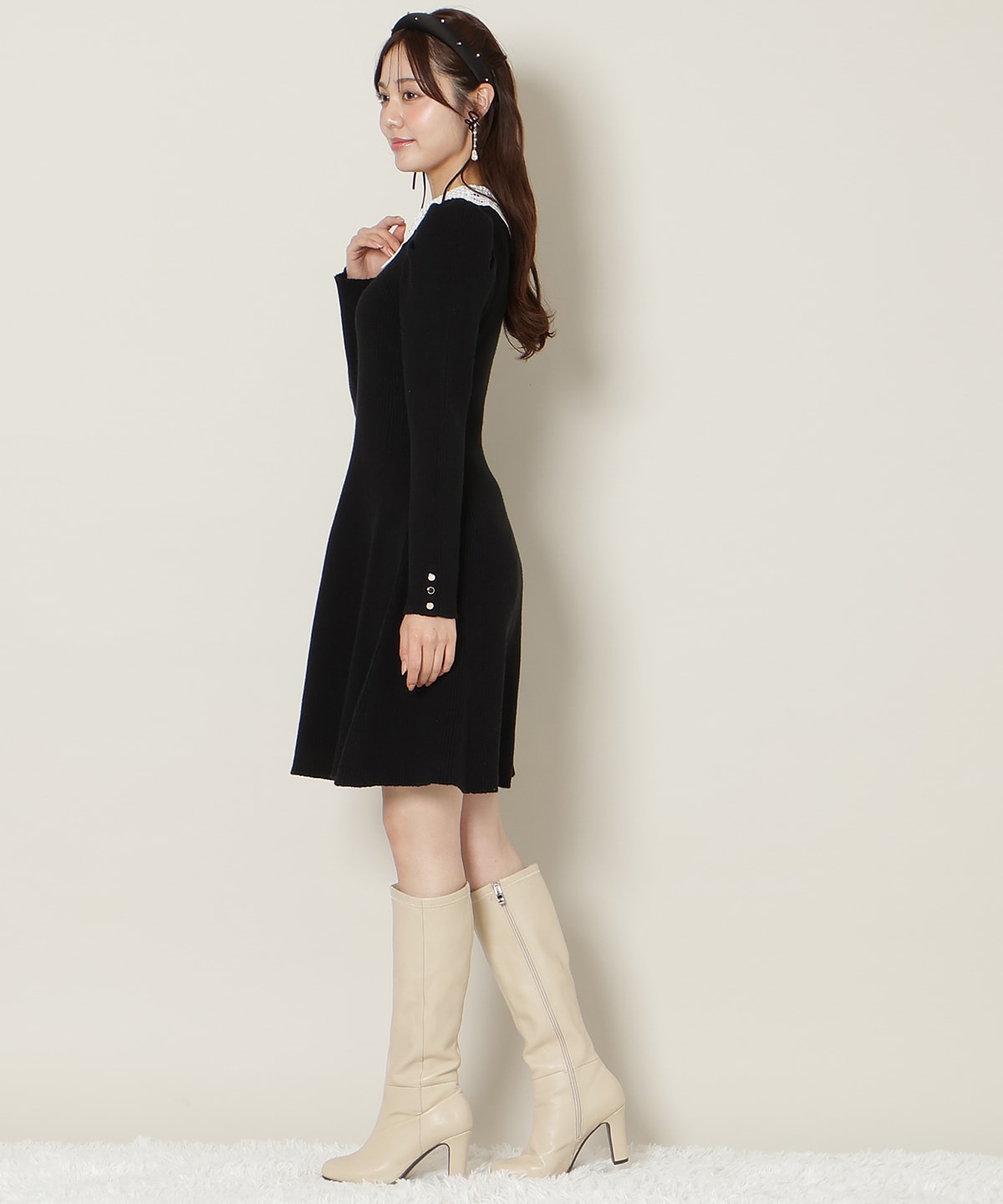 【12/5(fri)10時発売】リボンレースカラーニットワンピース