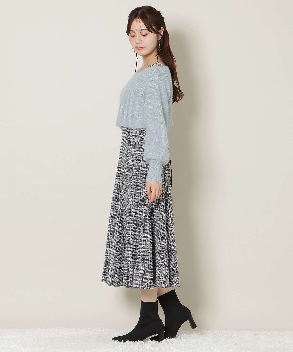 【12/5(fri)10時発売】カットツイードワンピース×フェザーニットSET