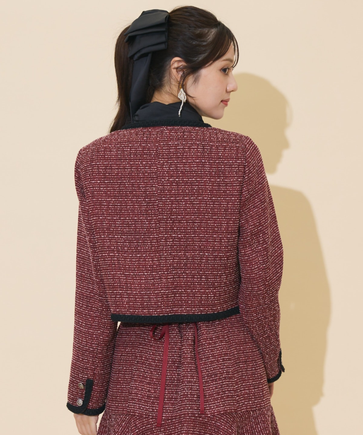 ブレードデザインノーカラーツイードジャケット