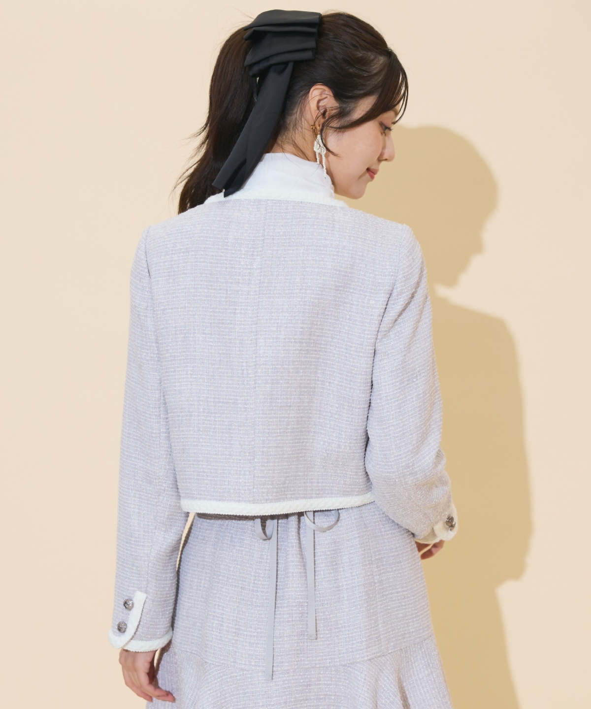 ブレードデザインノーカラーツイードジャケット