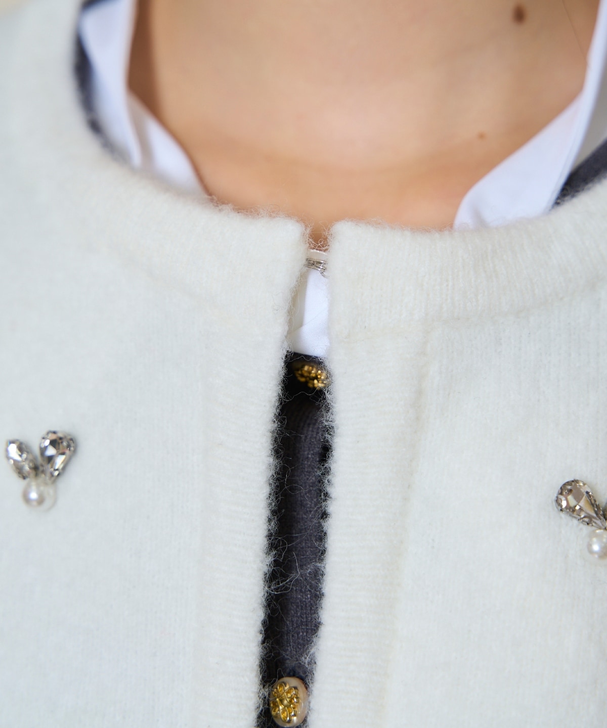 ノーカラービジューニットジャケット