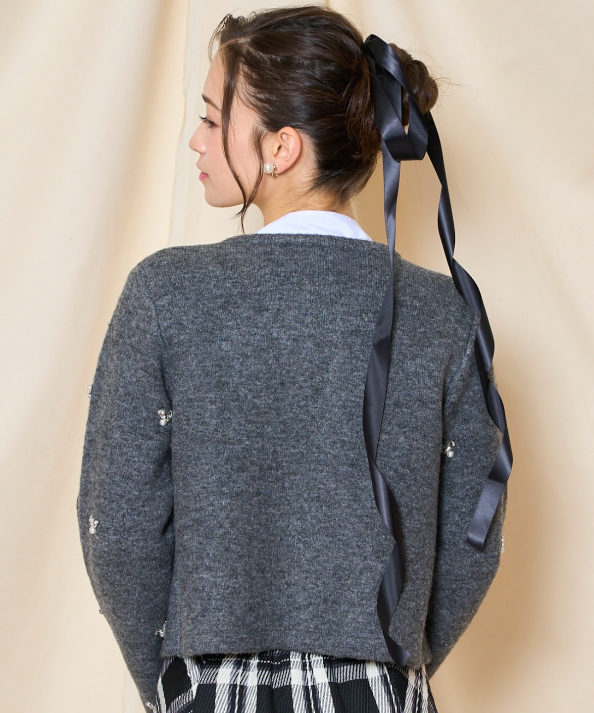 ノーカラービジューニットジャケット