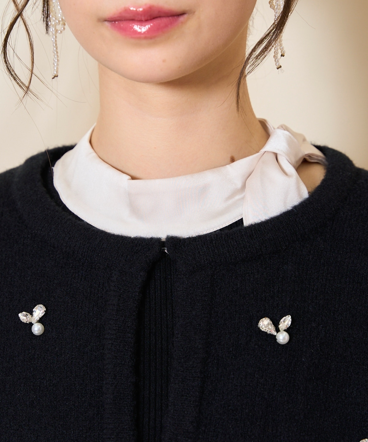 ノーカラービジューニットジャケット