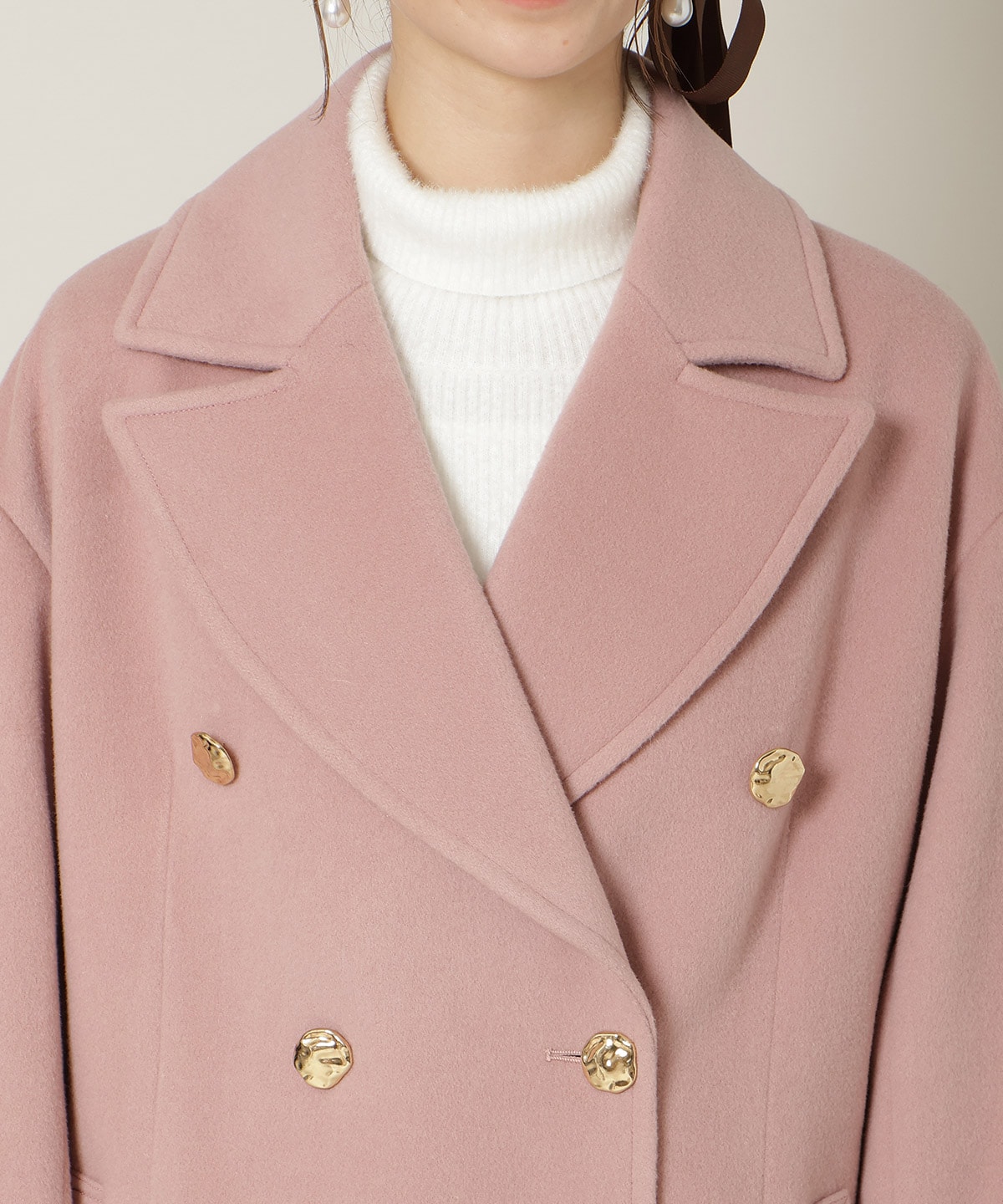 ゴールドボタンミドル丈Ｐコート