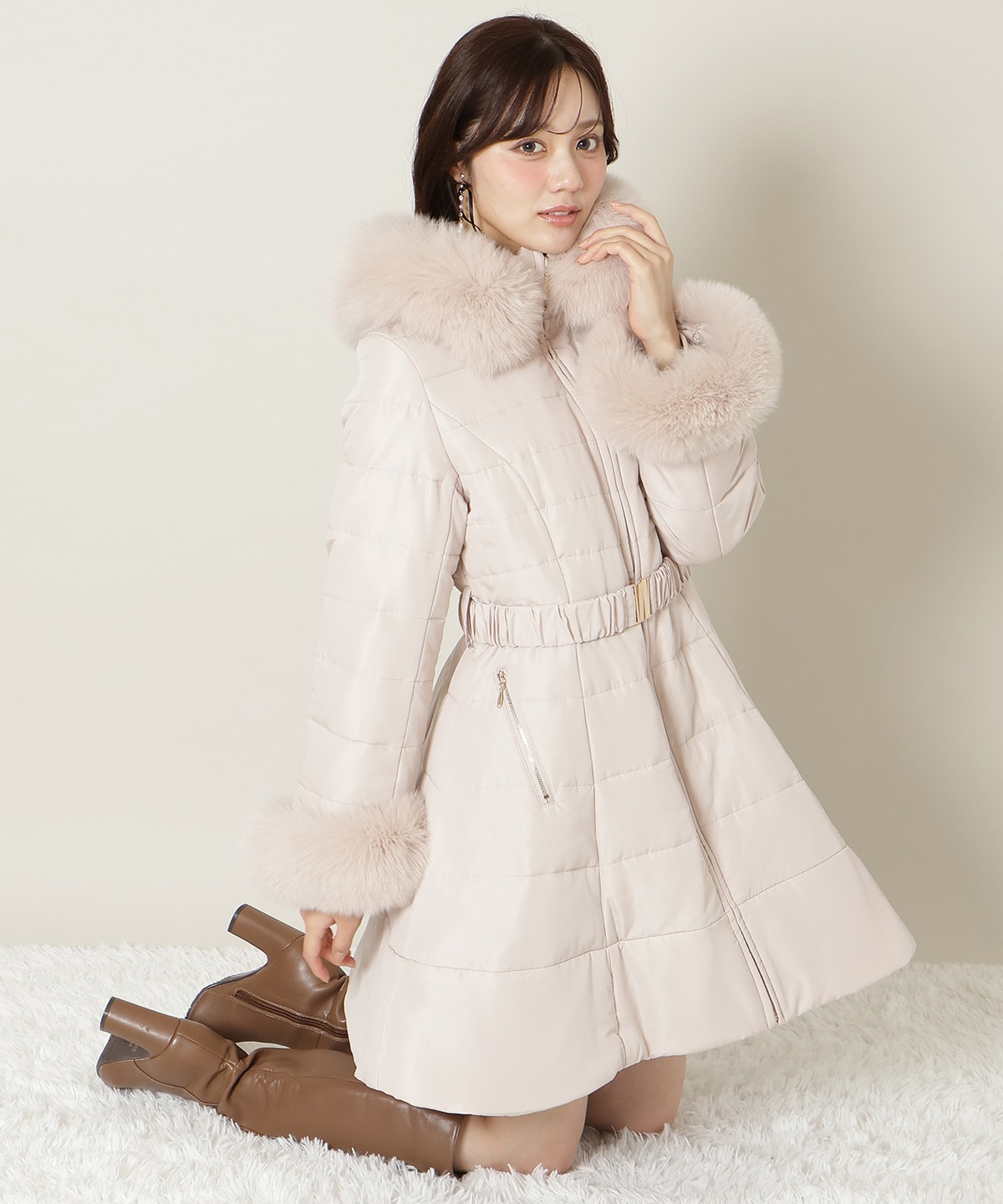 フォックスファーキルティングフレアコート