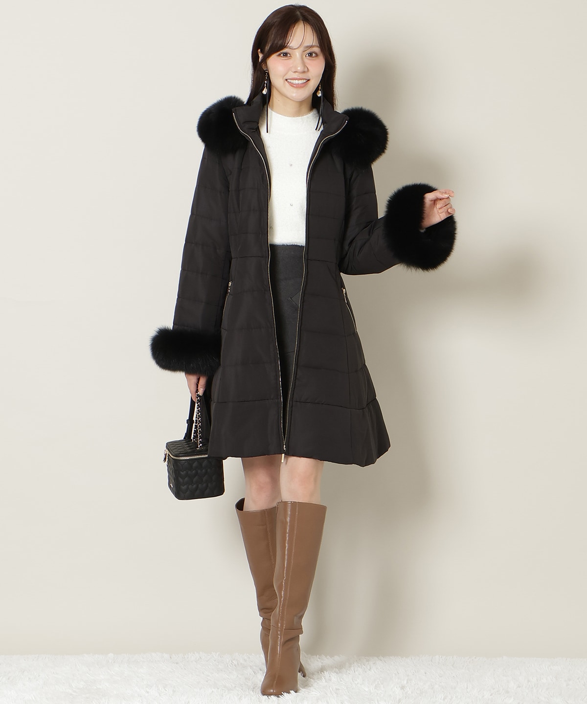 フォックスファーキルティングフレアコート