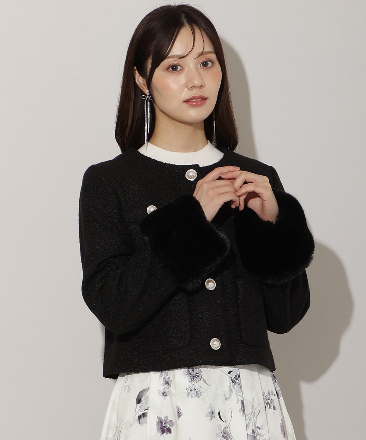 【再入荷予約受付中】ノーカラーブークレショートコート