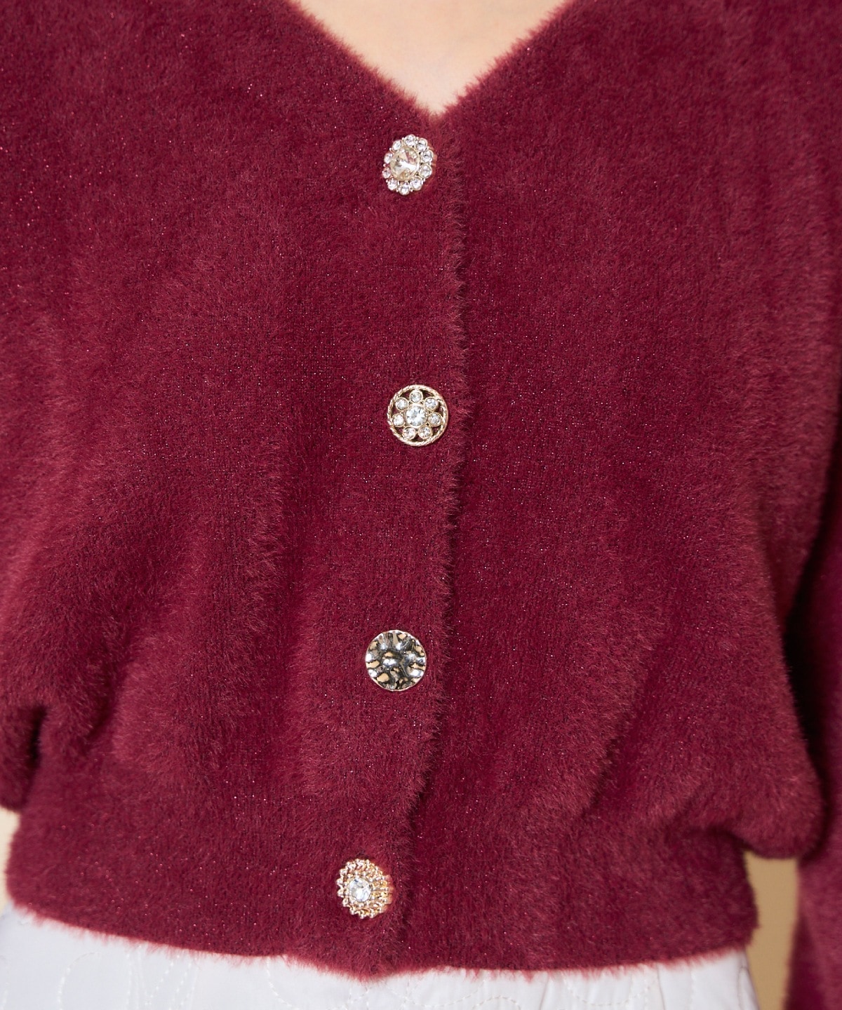 【再入荷予約受付中】アソートボタンラメフェザーカーディガン