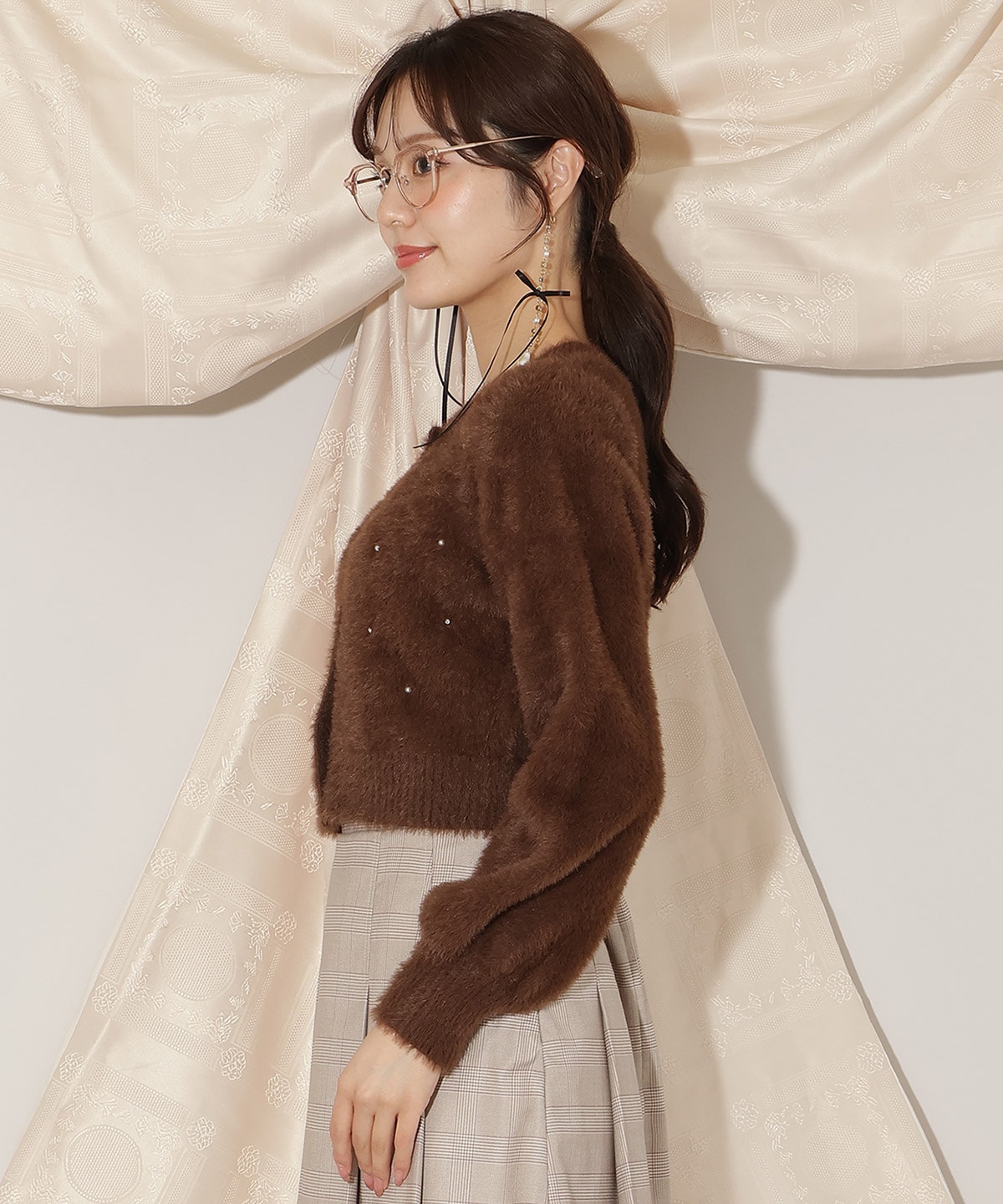 パール＆ビジューフェザーカーディガン