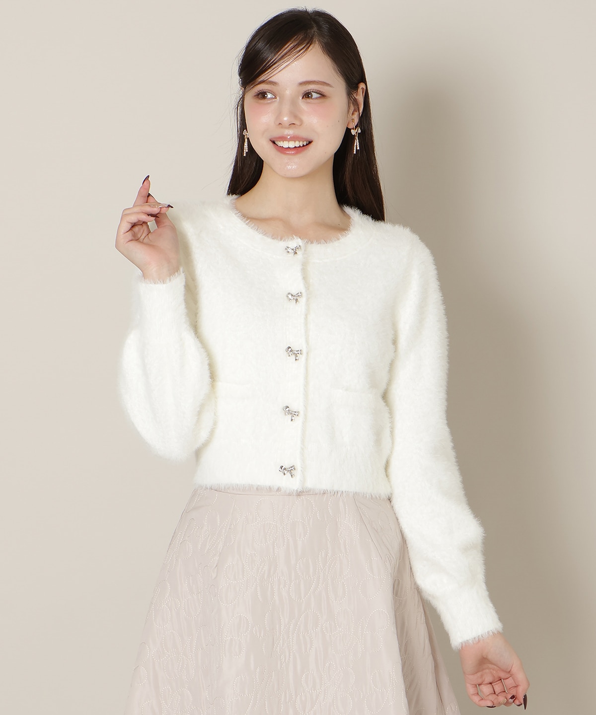 【1/1(thu)10時発売 New Year's Item】リボンボタンフェザーカーディガン