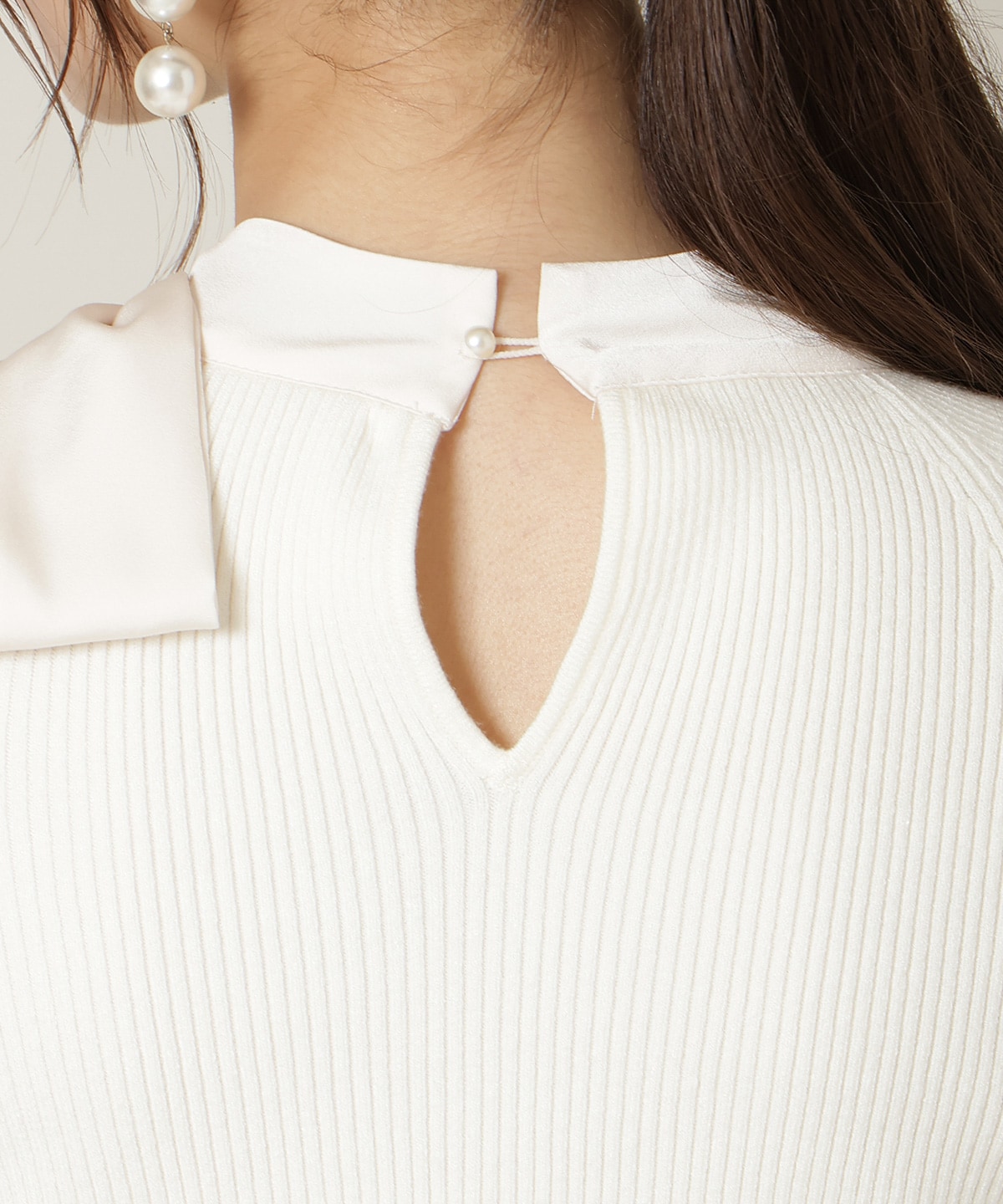 ワンショルリボンタイリブニット