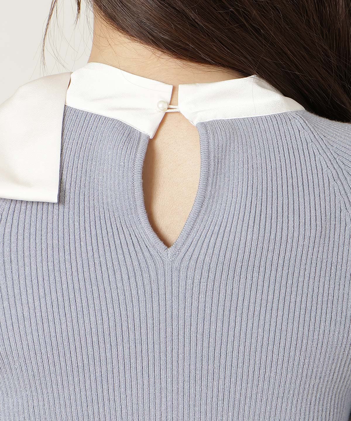 ワンショルリボンタイリブニット