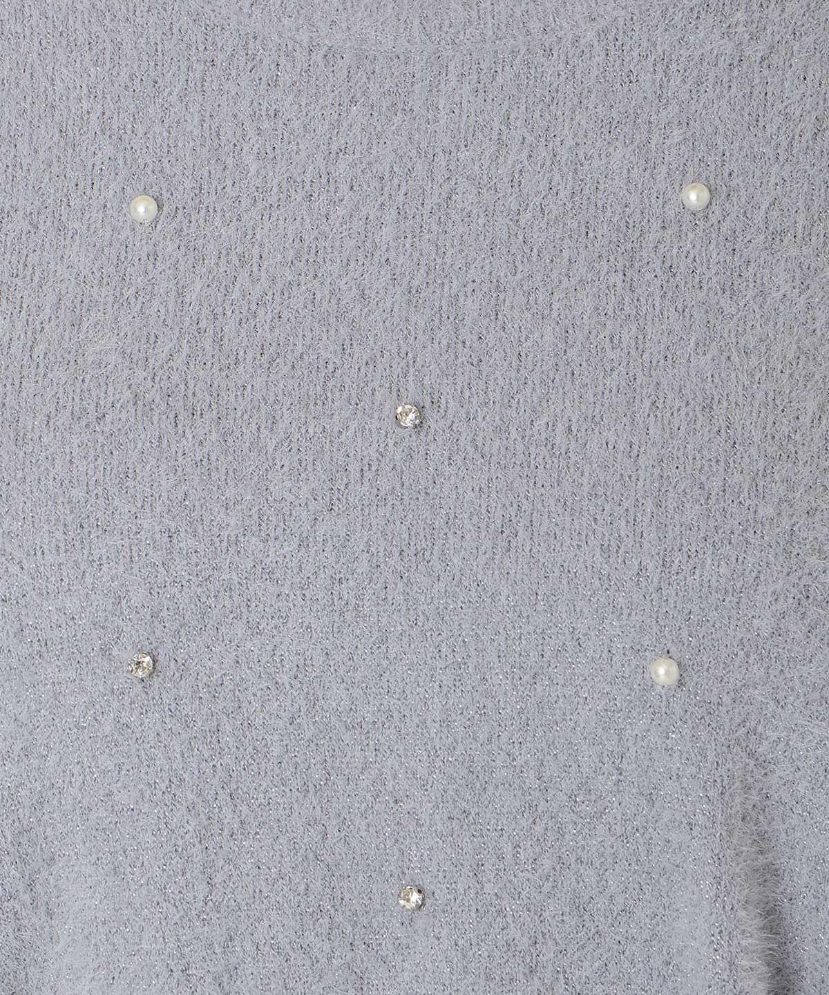 パールビジューフェザーニットトップス