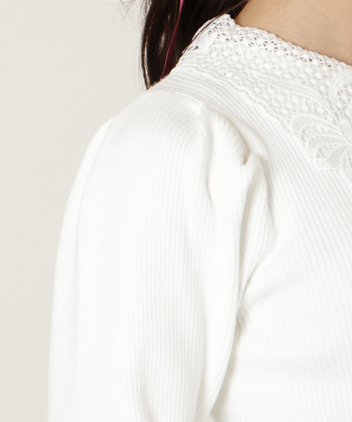 リボンレースカラータックスリーブニット