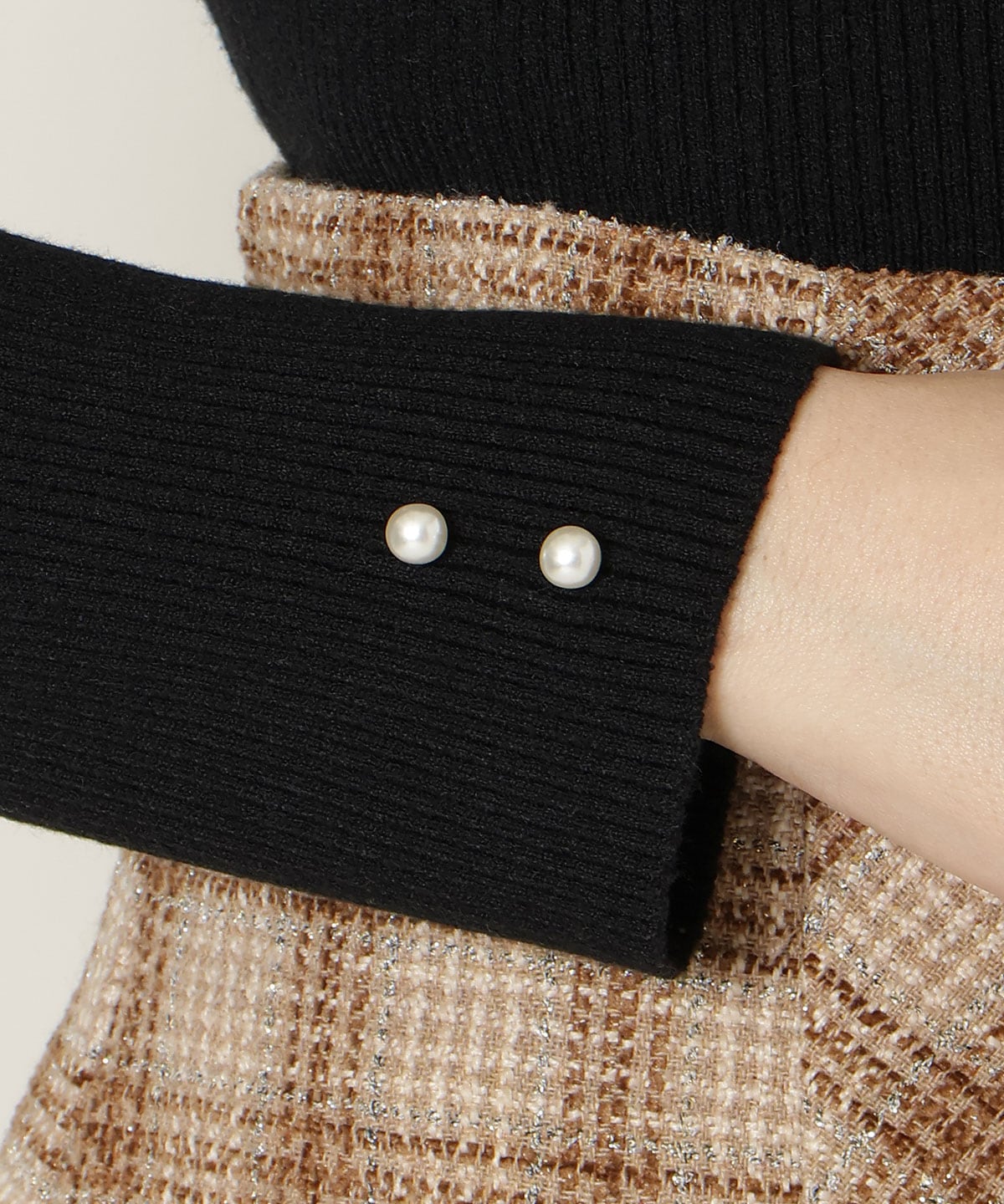 リボンレースカラータックスリーブニット