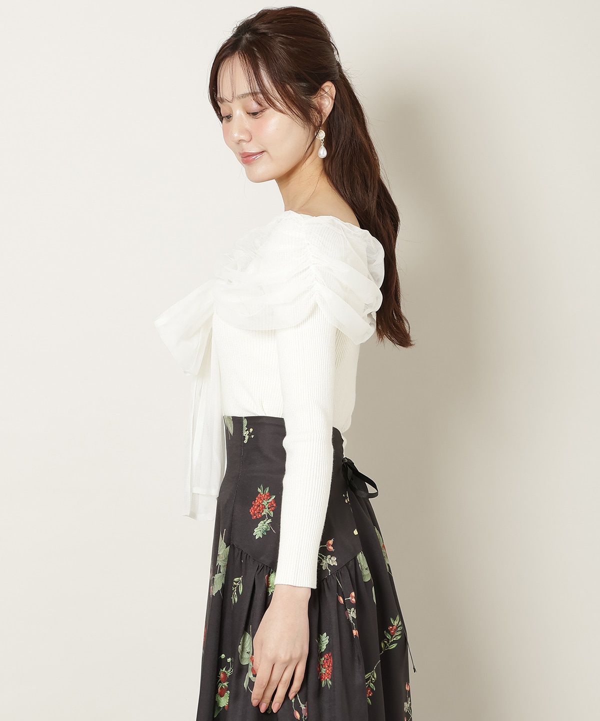 【12/5(fri)10時発売】リボンチュールレイヤードリブニット