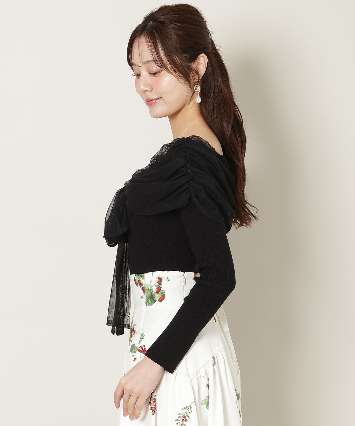 【12/5(fri)10時発売】リボンチュールレイヤードリブニット