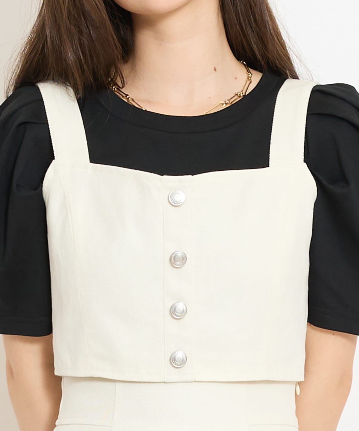 【セットアップ対応】ボタン付きデニムビスチェ