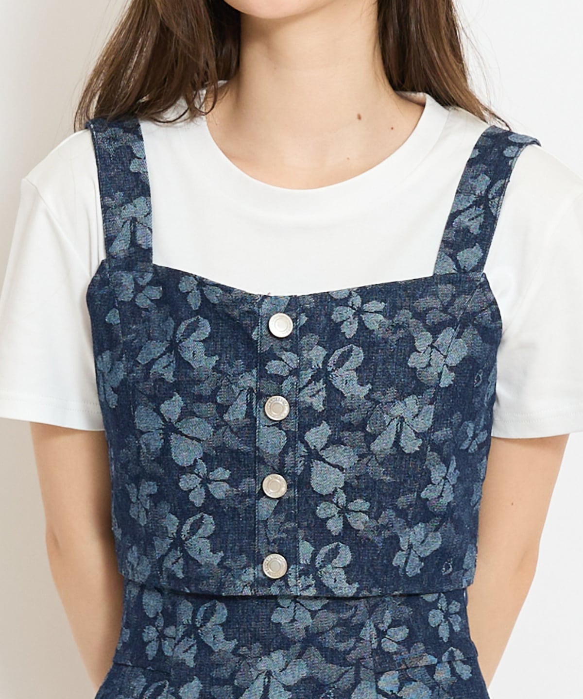 【セットアップ対応】ボタン付きデニムビスチェ