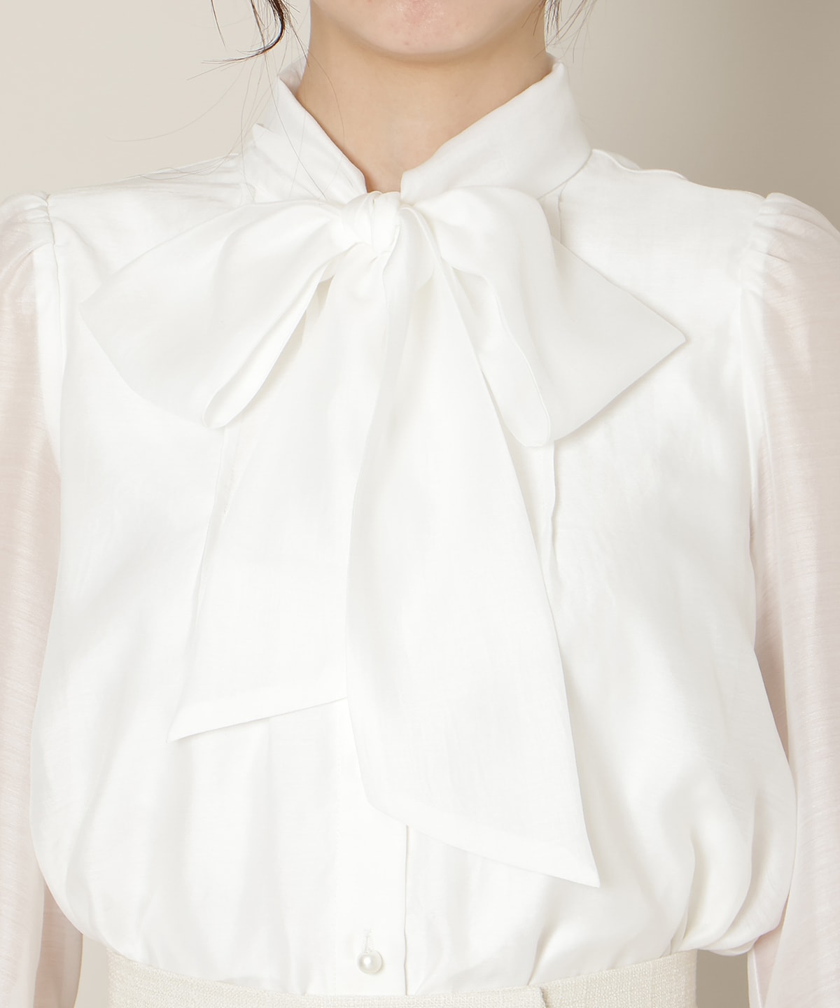 【Coming Soon】フリルスリーブシアーボウタイブラウス