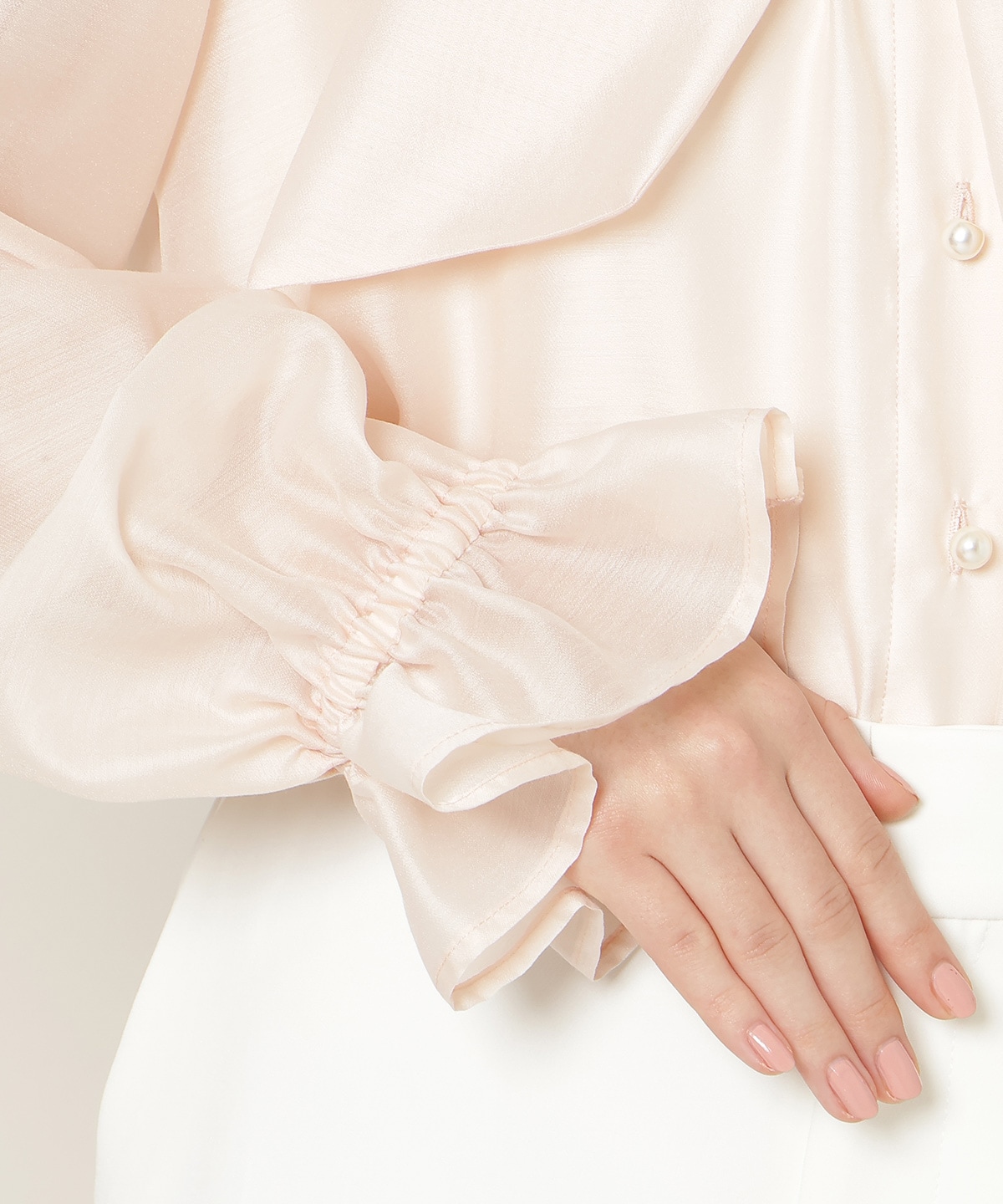 フリルスリーブシアーボウタイブラウス