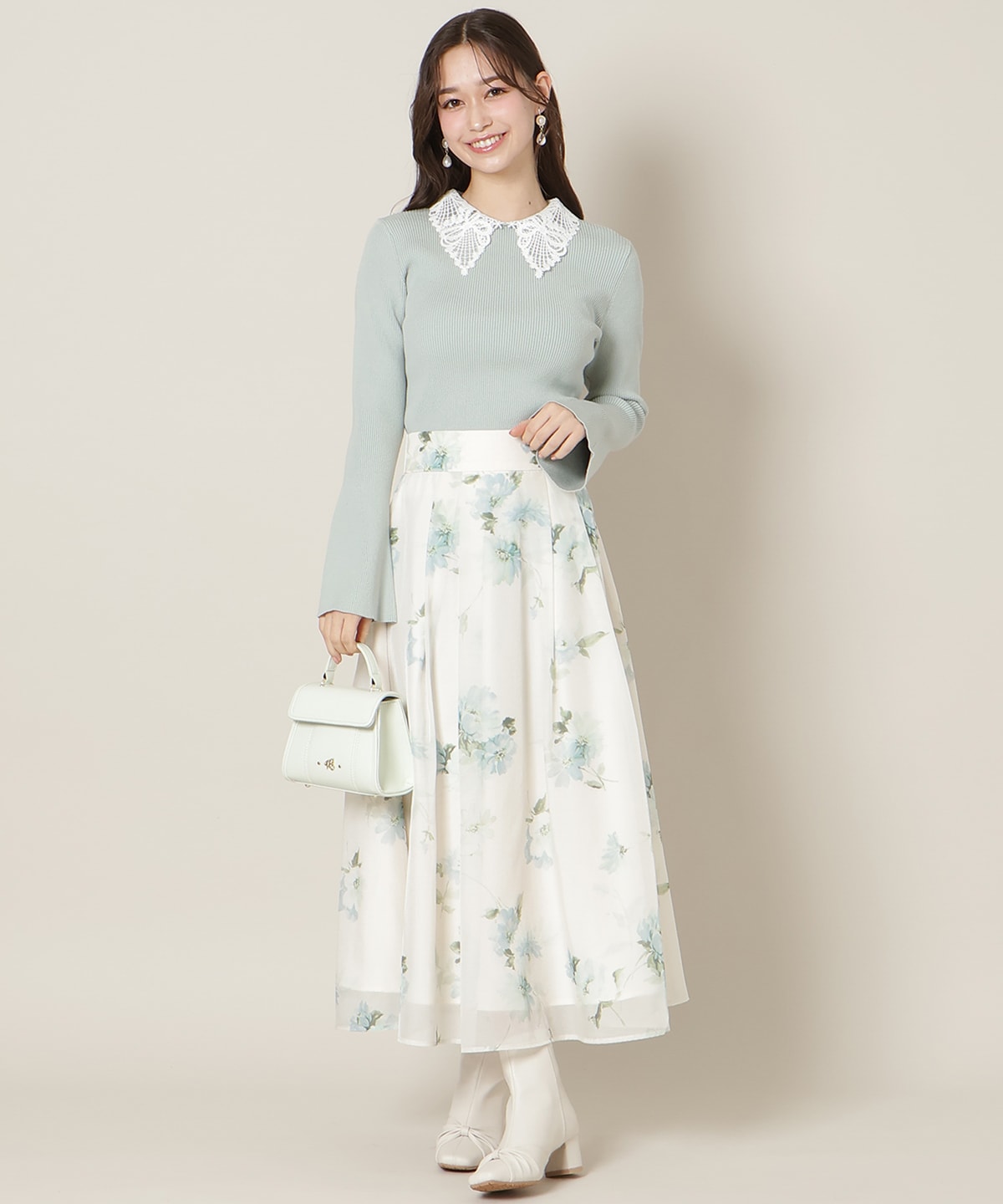 フラワープリントシアータックスカート