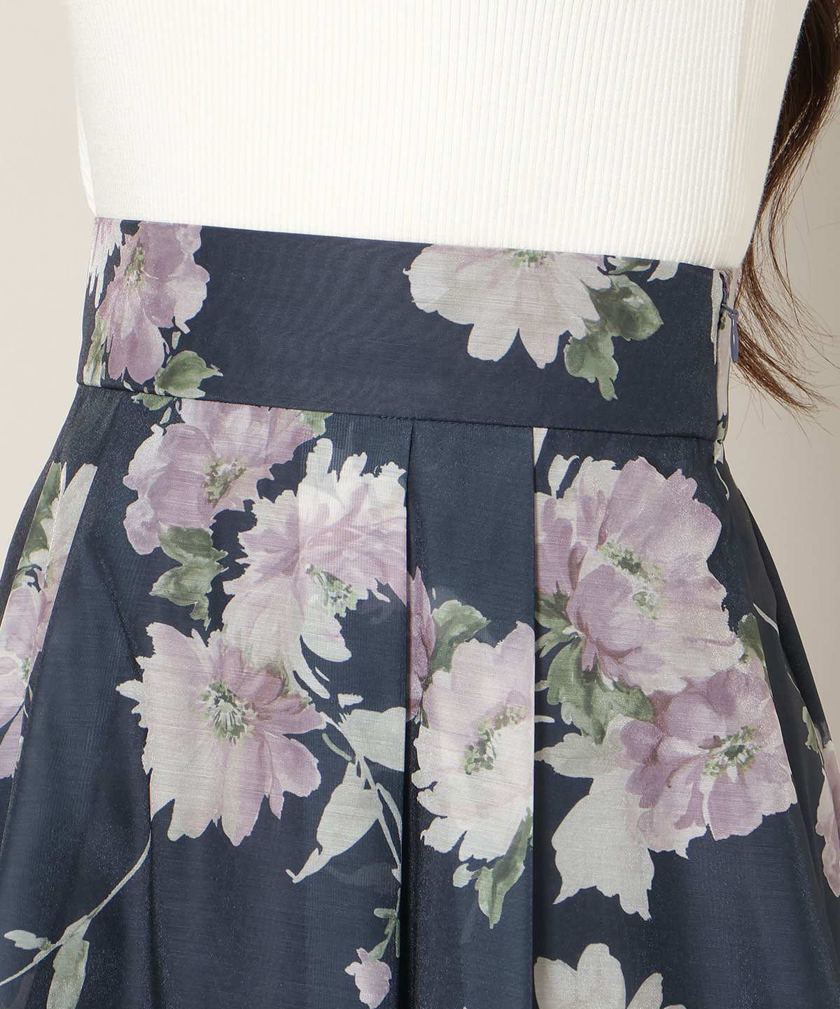フラワープリントシアータックスカート