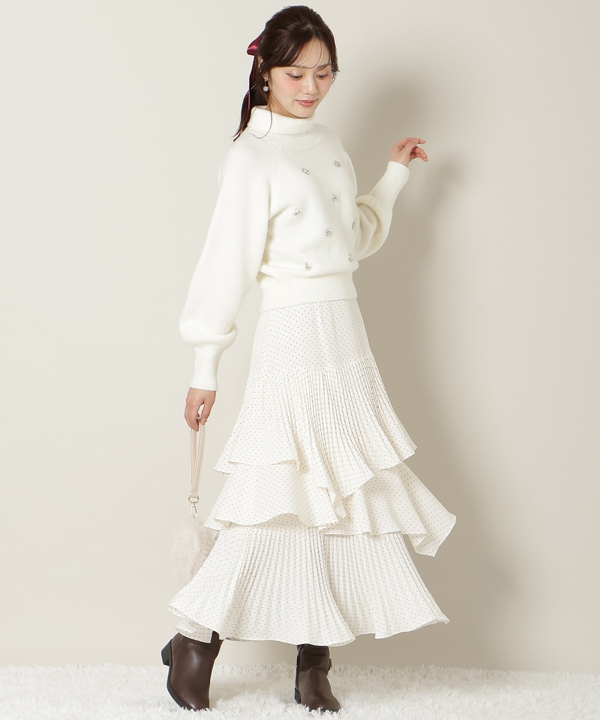 プリーツシフォンティアードスカート