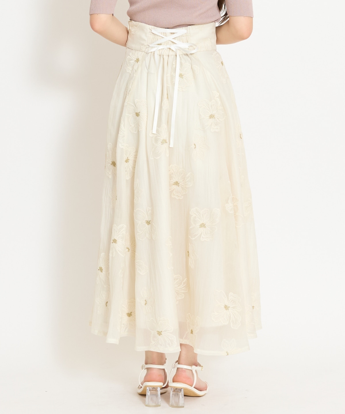 フラワー刺繍シアースカート