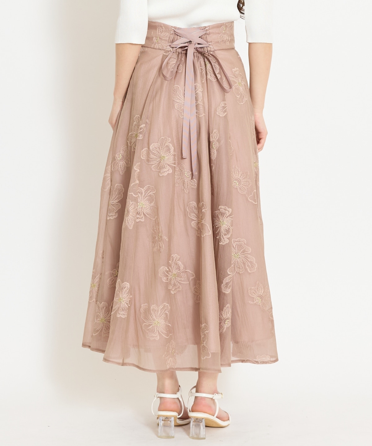 フラワー刺繍シアースカート