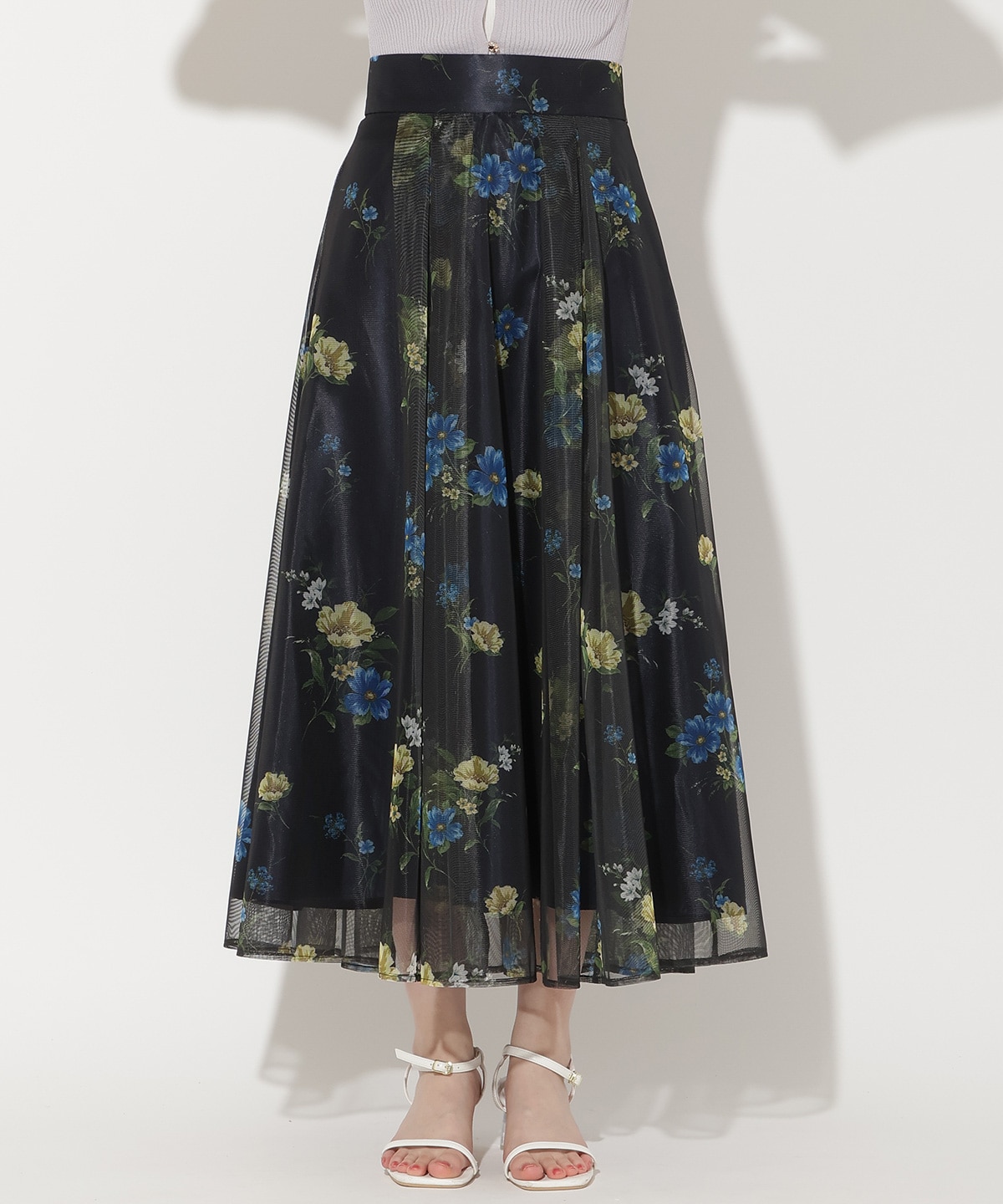 フラワーメッシュタックフレアスカート