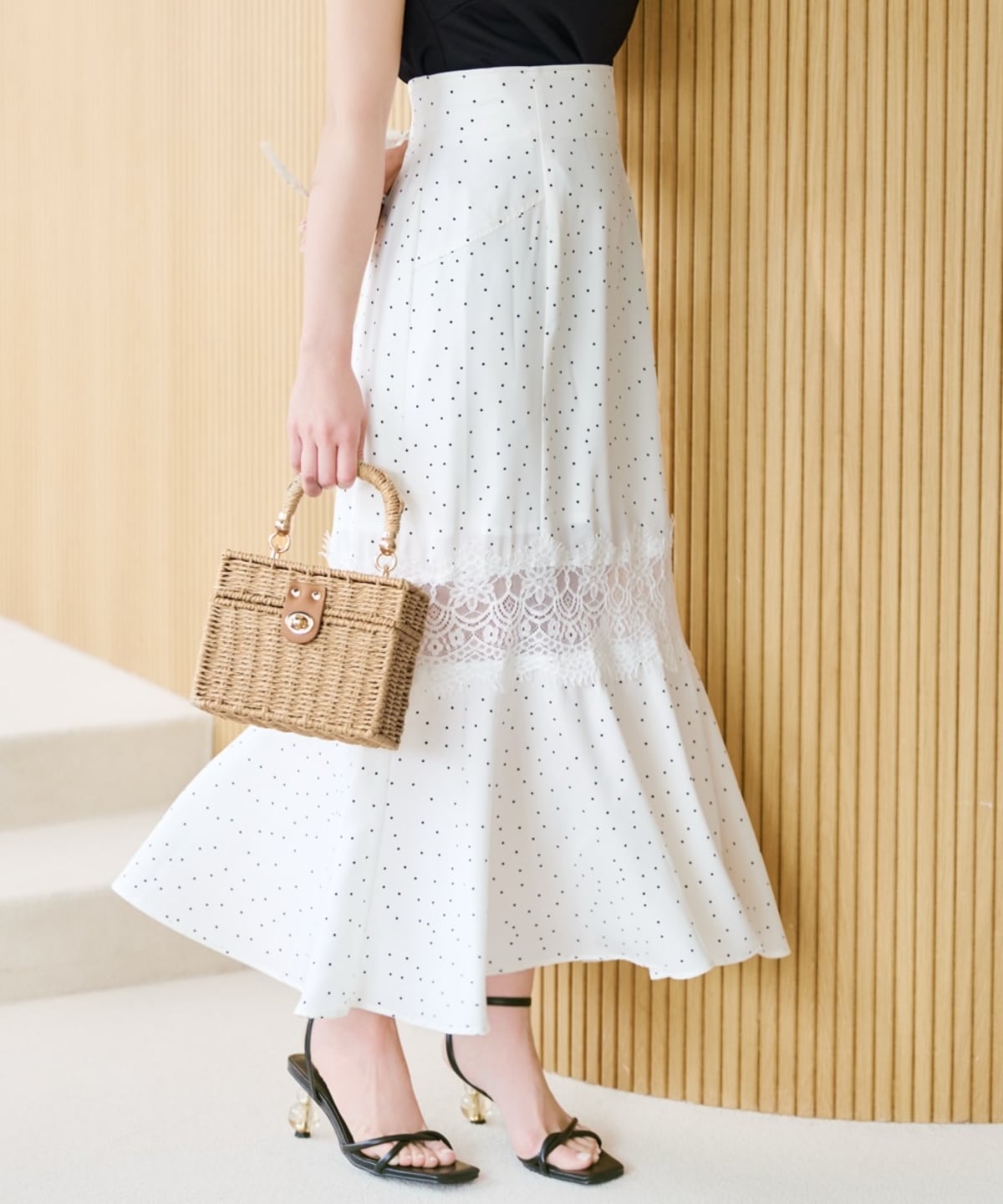 レース切替ドットマーメイドスカート