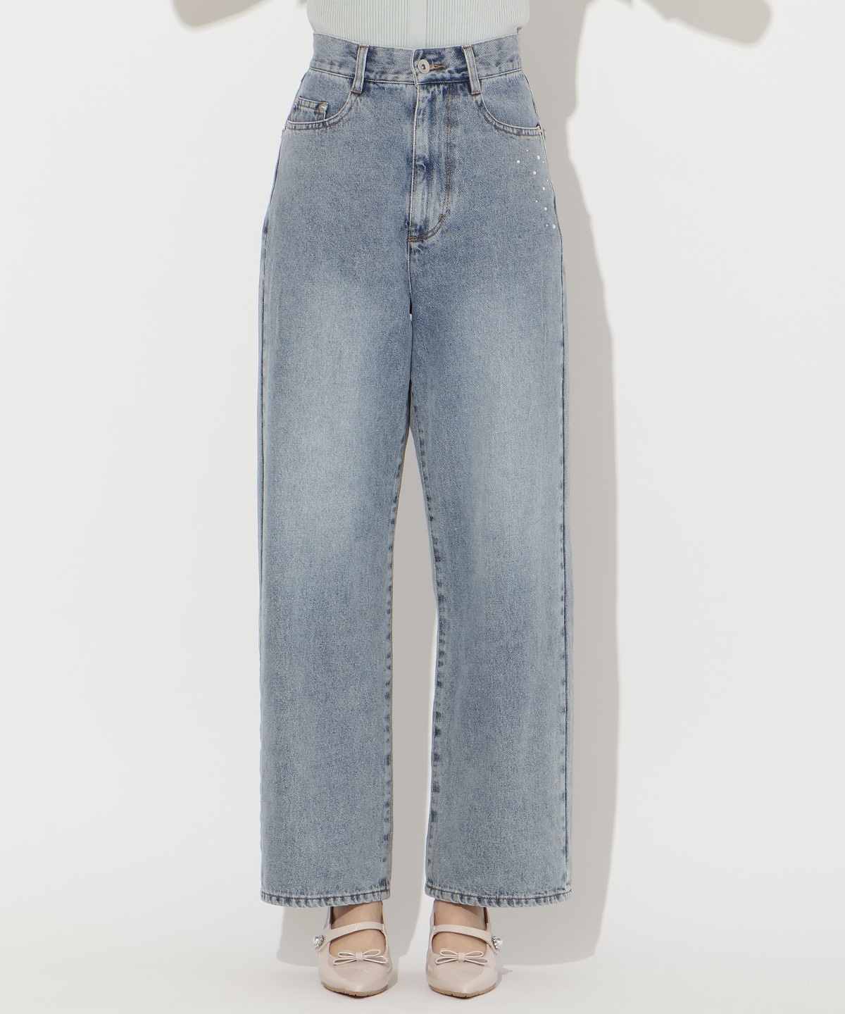ビジューポケットワイドデニムパンツ