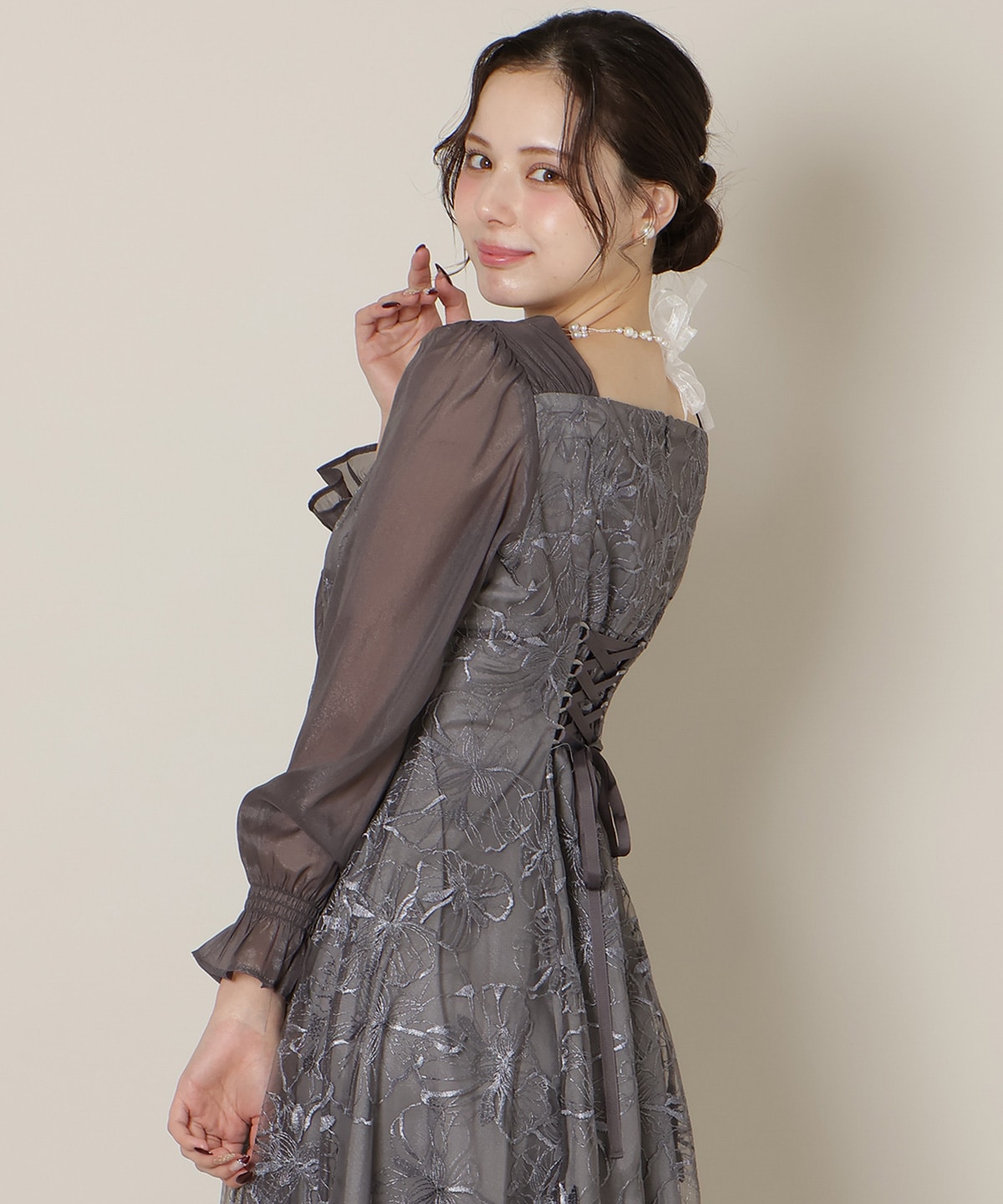 パネルラインフラワーレースワンピース