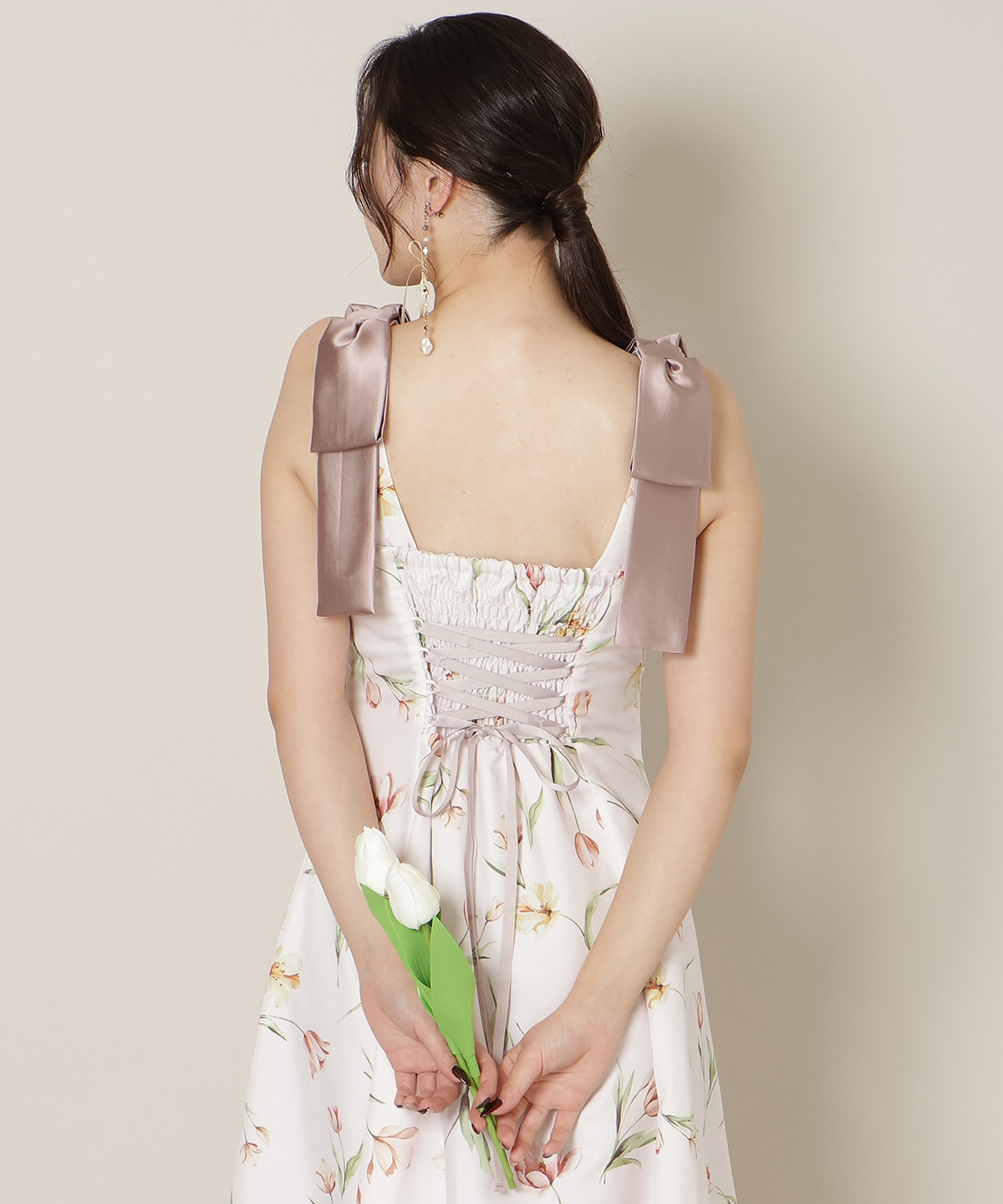 【1/14(wed)18時先行予約開始 】リボンショルダーチューリップフレアワンピース