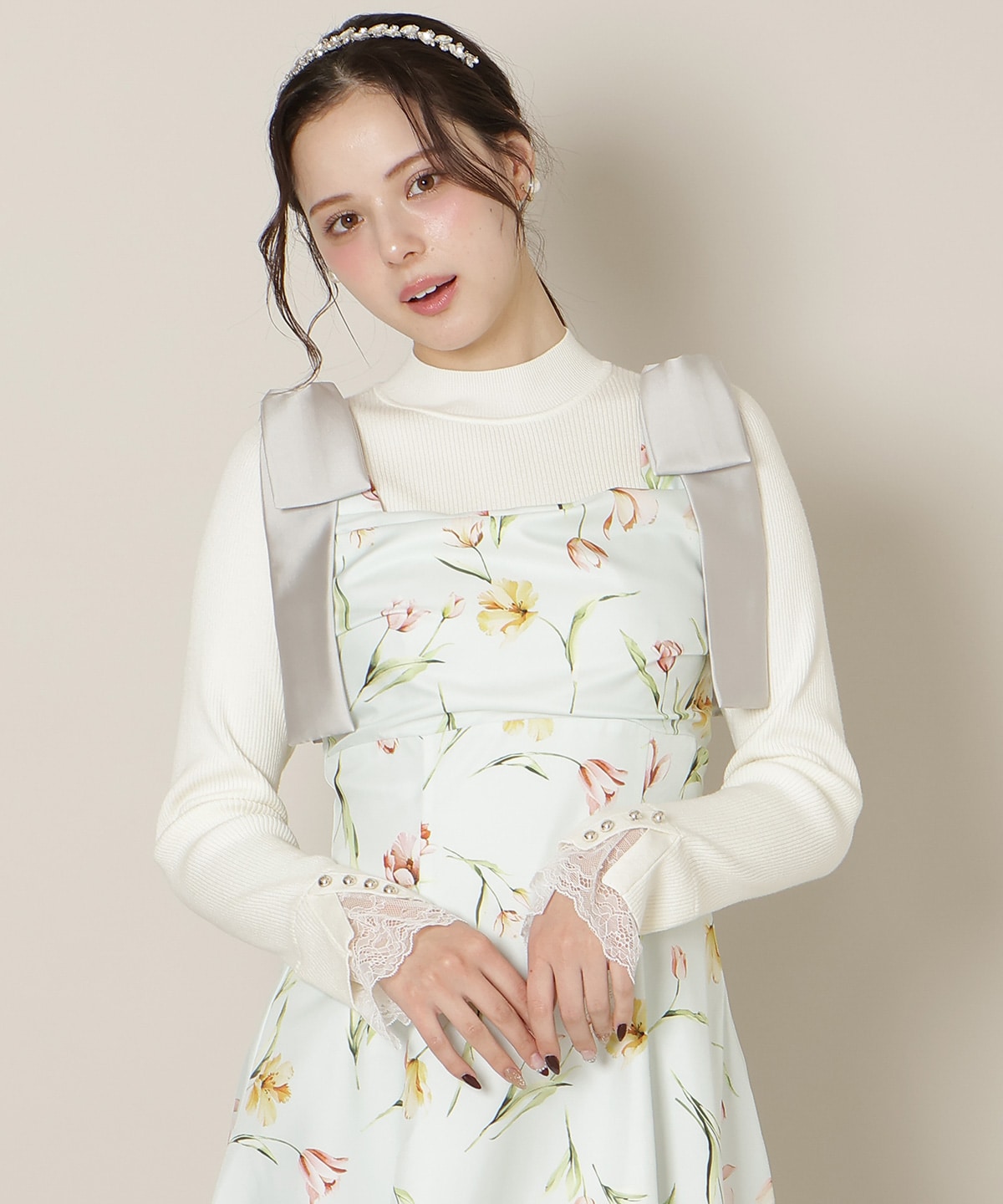 【1/14(wed)18時先行予約開始 】リボンショルダーチューリップフレアワンピース