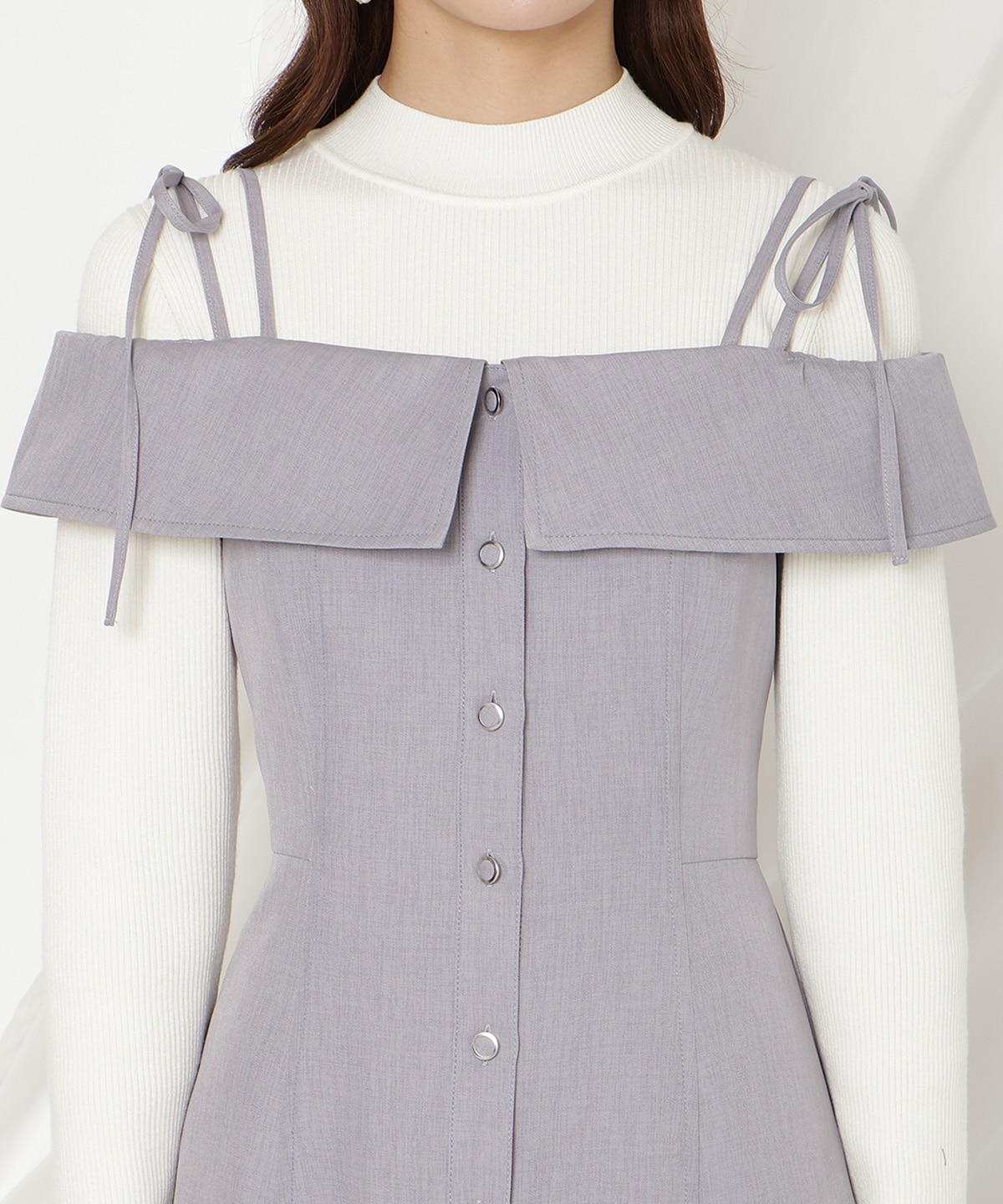 リボンストラップオフショルキャミワンピース