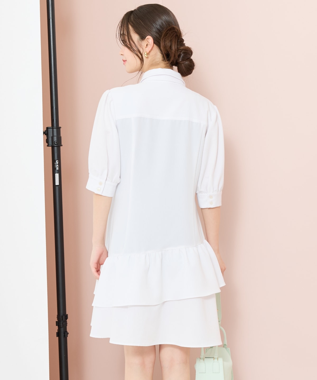 ティアードフリルリボンタイシャツワンピース