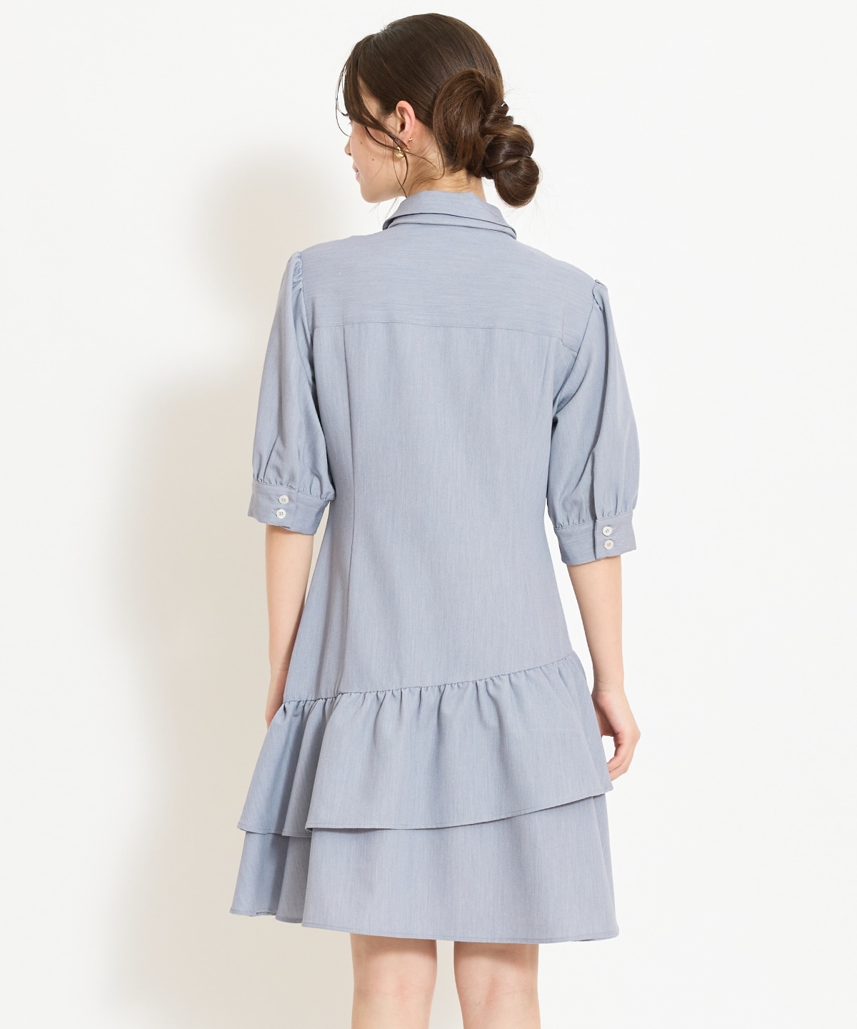 ティアードフリルリボンタイシャツワンピース