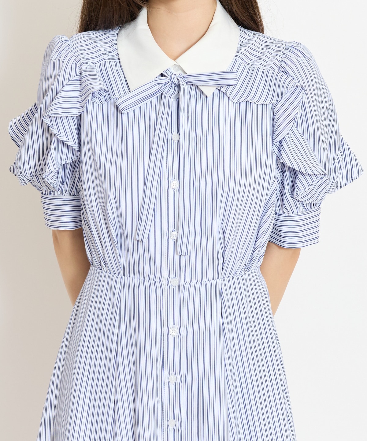 ラッフルパフスリーブシャツワンピース