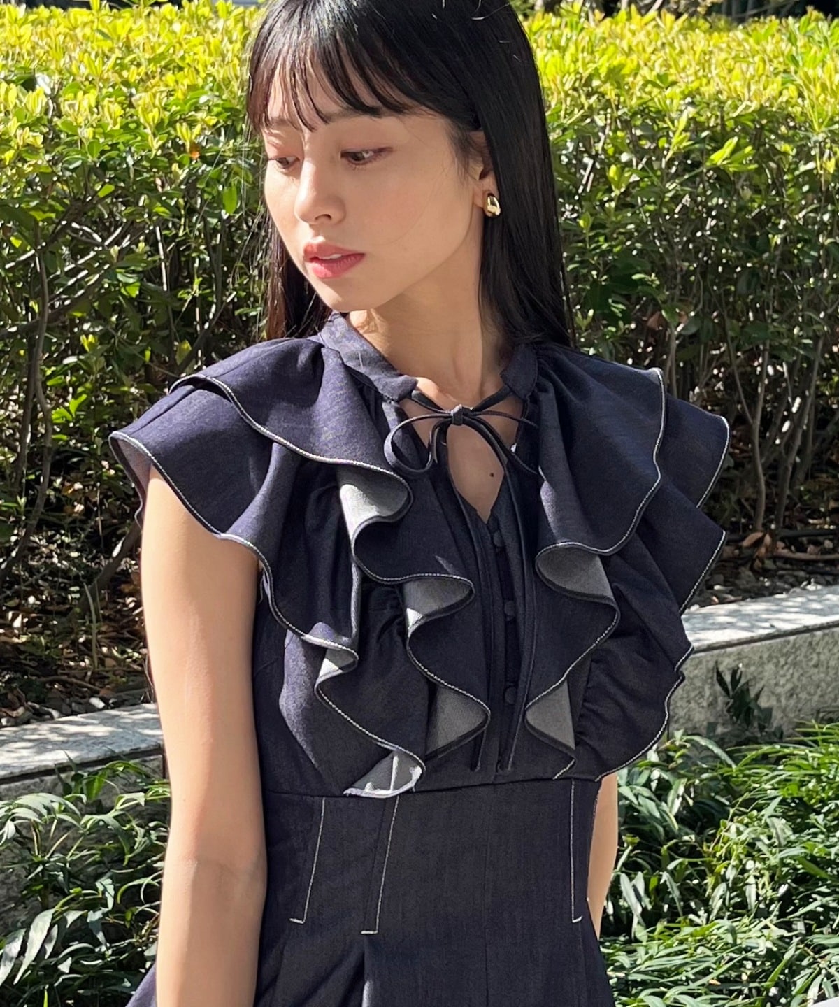 ナローリボンラッフルフリルワンピース