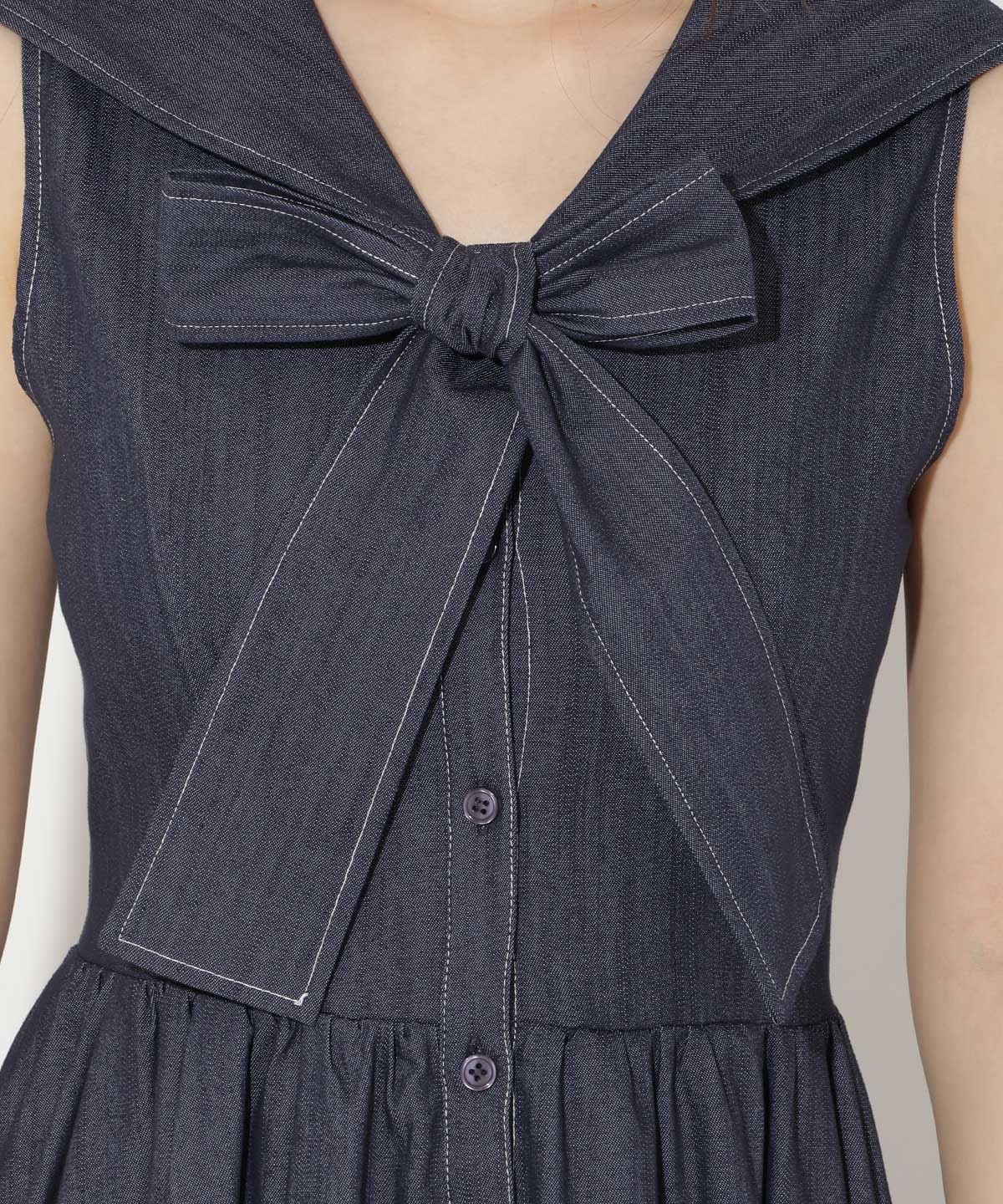 セーラーカラーノースリーブシャツワンピース