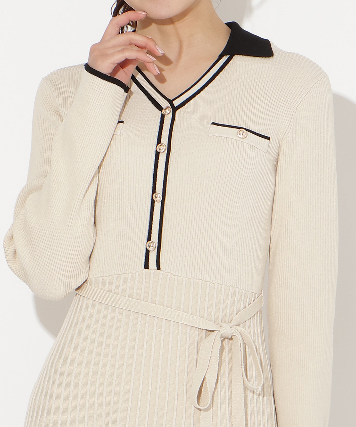 バイカラープリーツニットワンピース