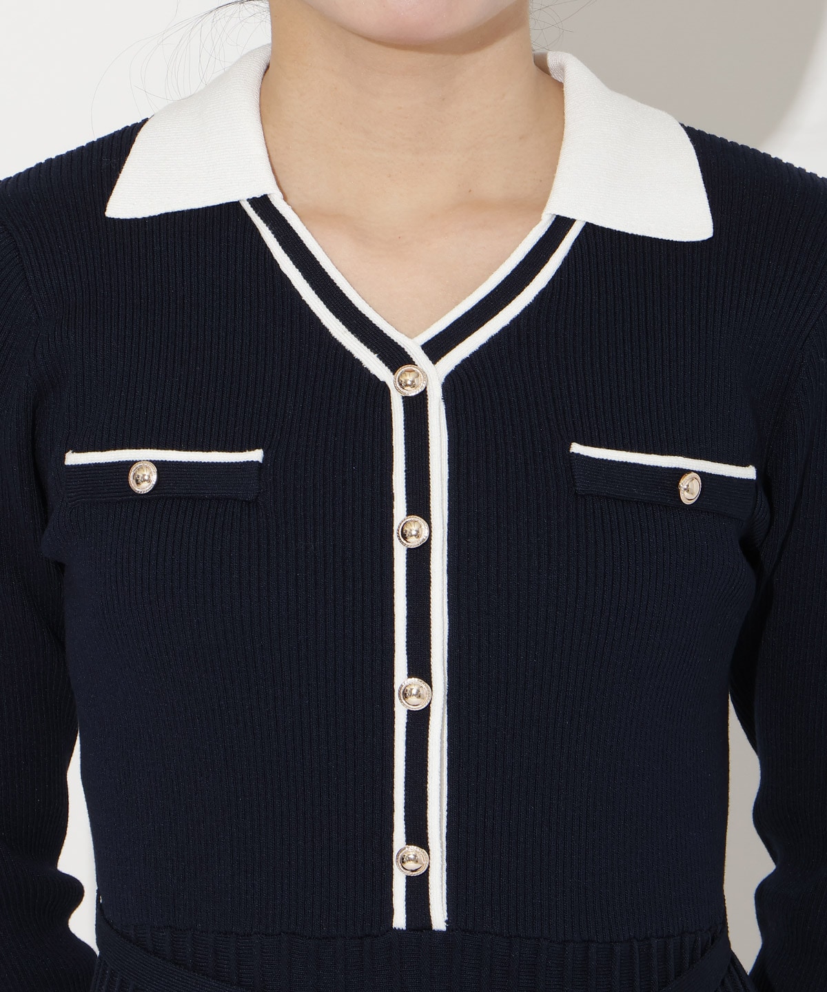 バイカラープリーツニットワンピース