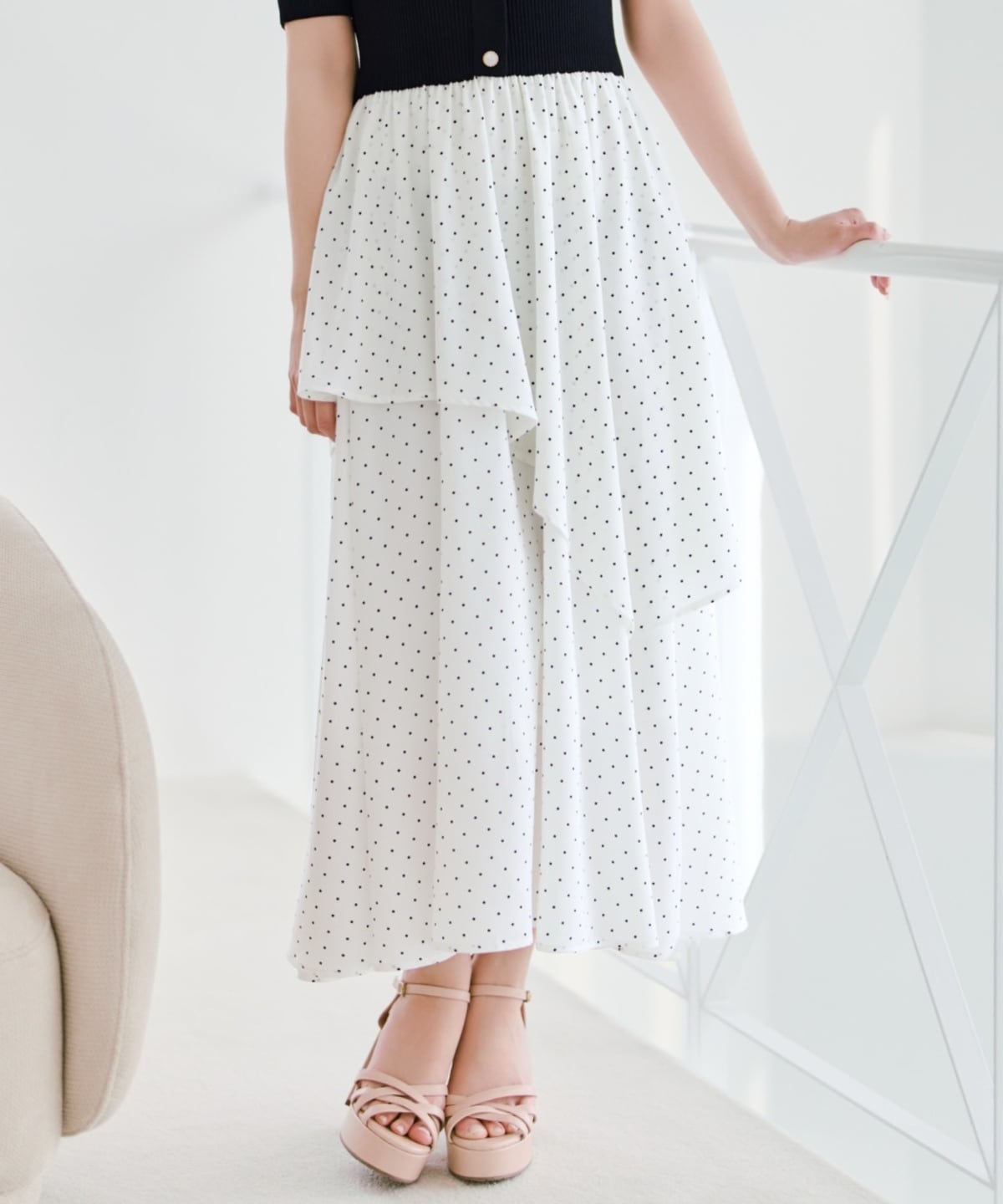 アシメティアードニットコンビワンピース