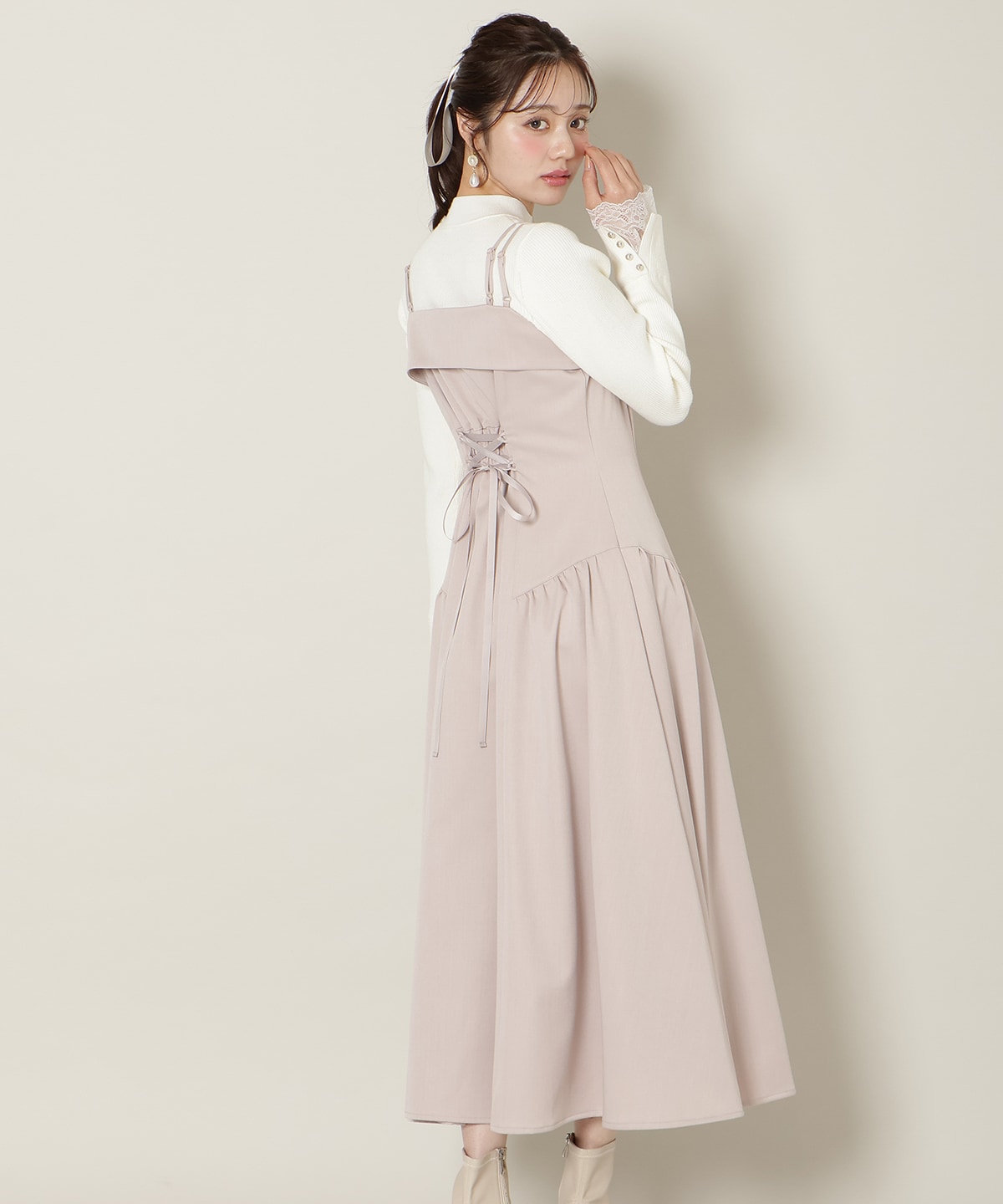 ギャザー切替ストラップキャミワンピース