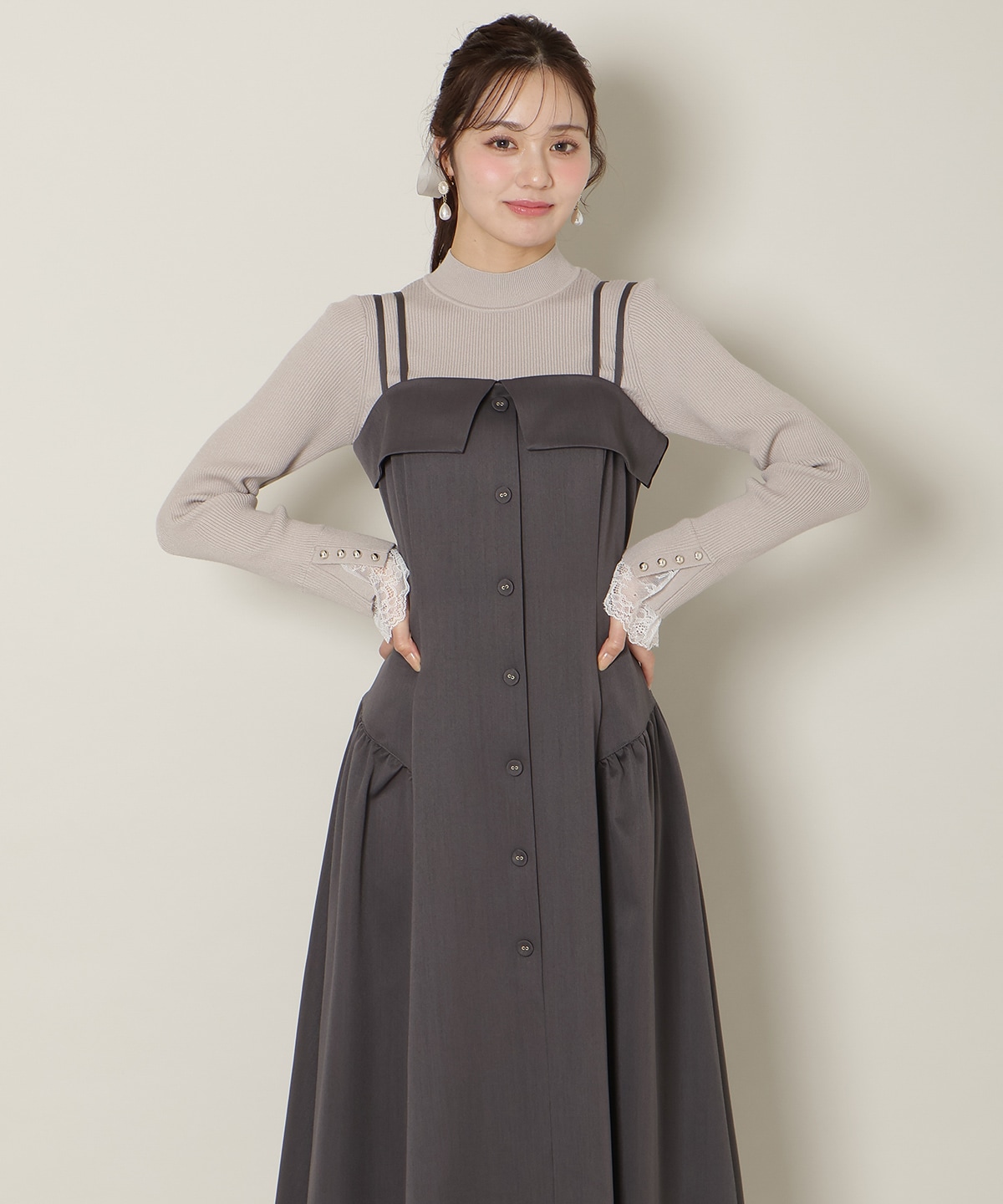 ギャザー切替ストラップキャミワンピース